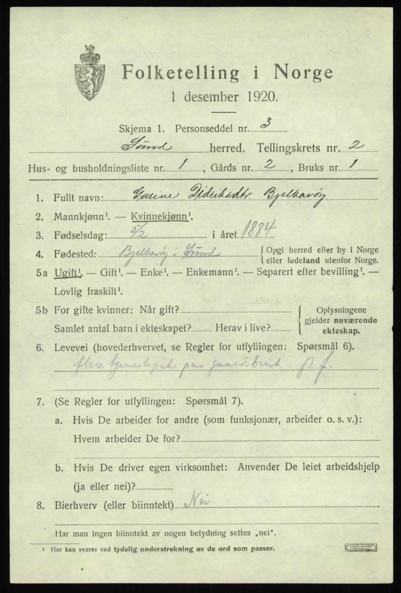 SAB, Folketelling 1920 for 1245 Sund herred, 1920, s. 1497