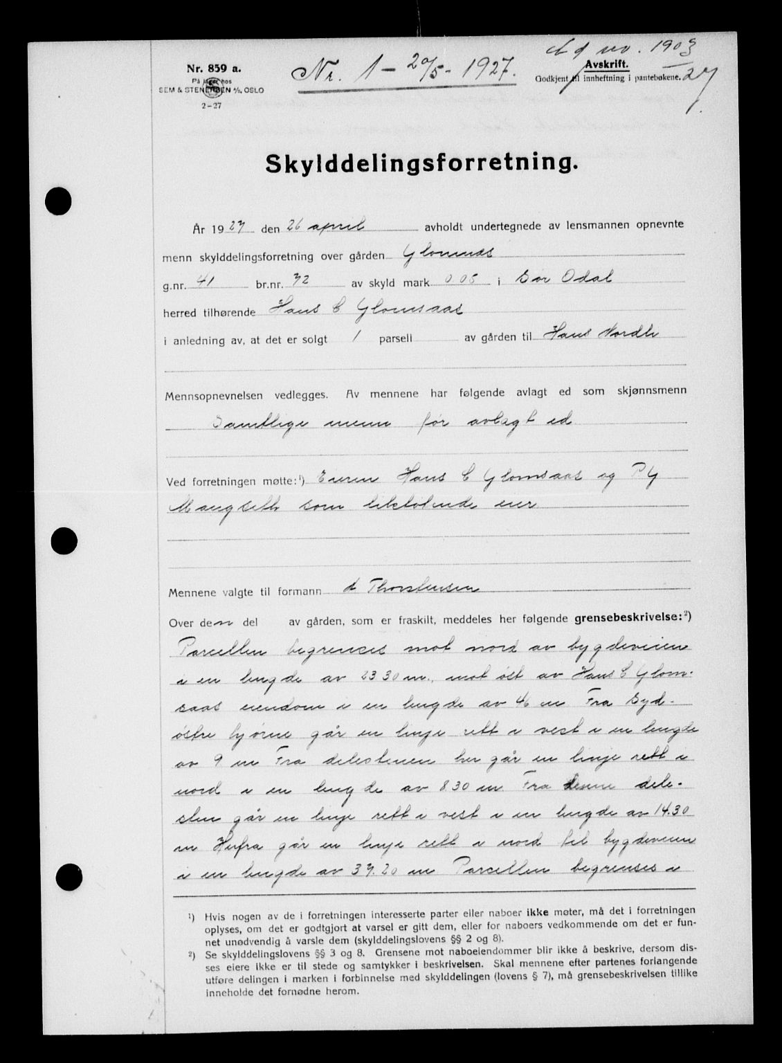 Vinger og Odal sorenskriveri, SAH/TING-022/H/Hb/Hbb/L0022: Pantebok nr. I, 1926-1927, Tingl.dato: 20.05.1927
