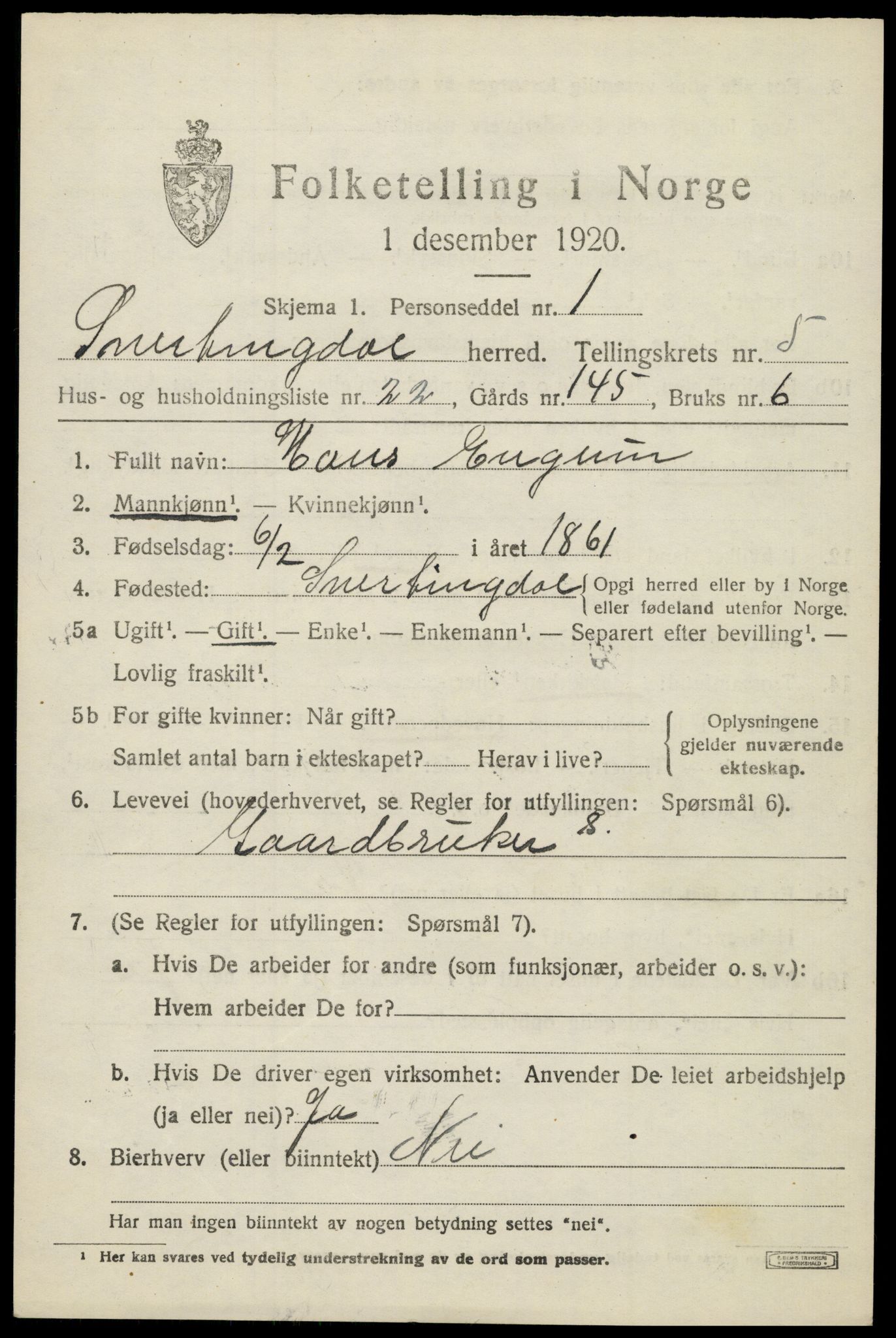 SAH, Folketelling 1920 for 0526 Snertingdal herred, 1920, s. 4567