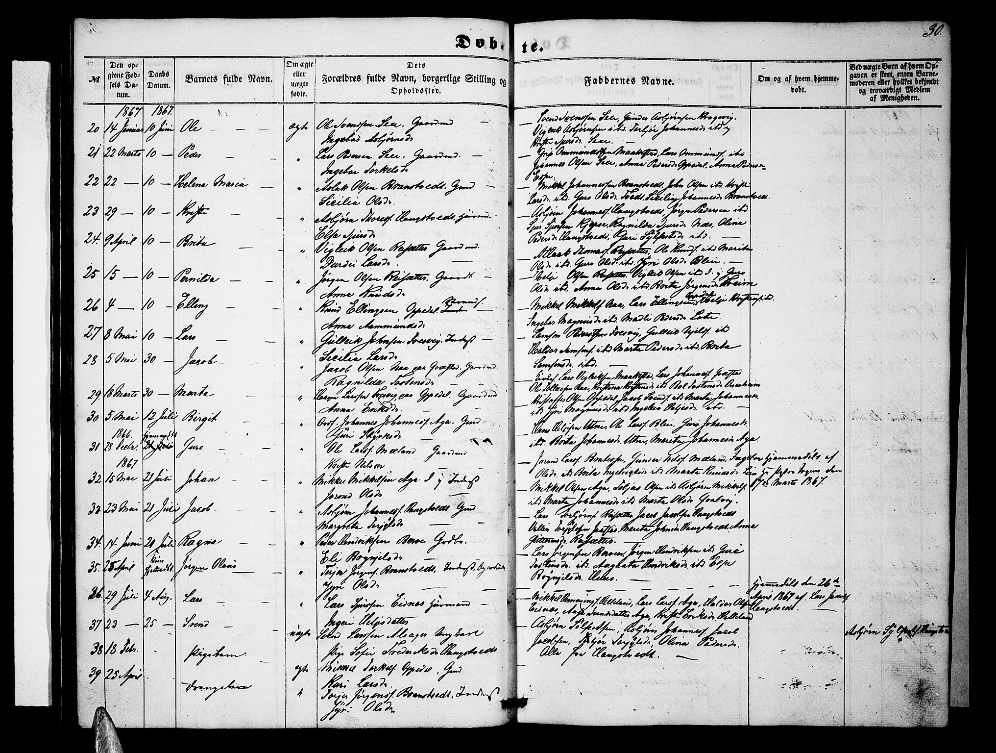 Ullensvang sokneprestembete, AV/SAB-A-78701/H/Hab: Klokkerbok nr. B 10, 1858-1886, s. 30