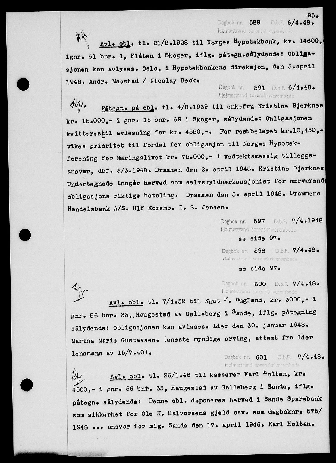 Holmestrand sorenskriveri, SAKO/A-67/G/Ga/Gab/L0058: Pantebok nr. B-58, 1947-1948, s. 95, Dagboknr: 589/1948
