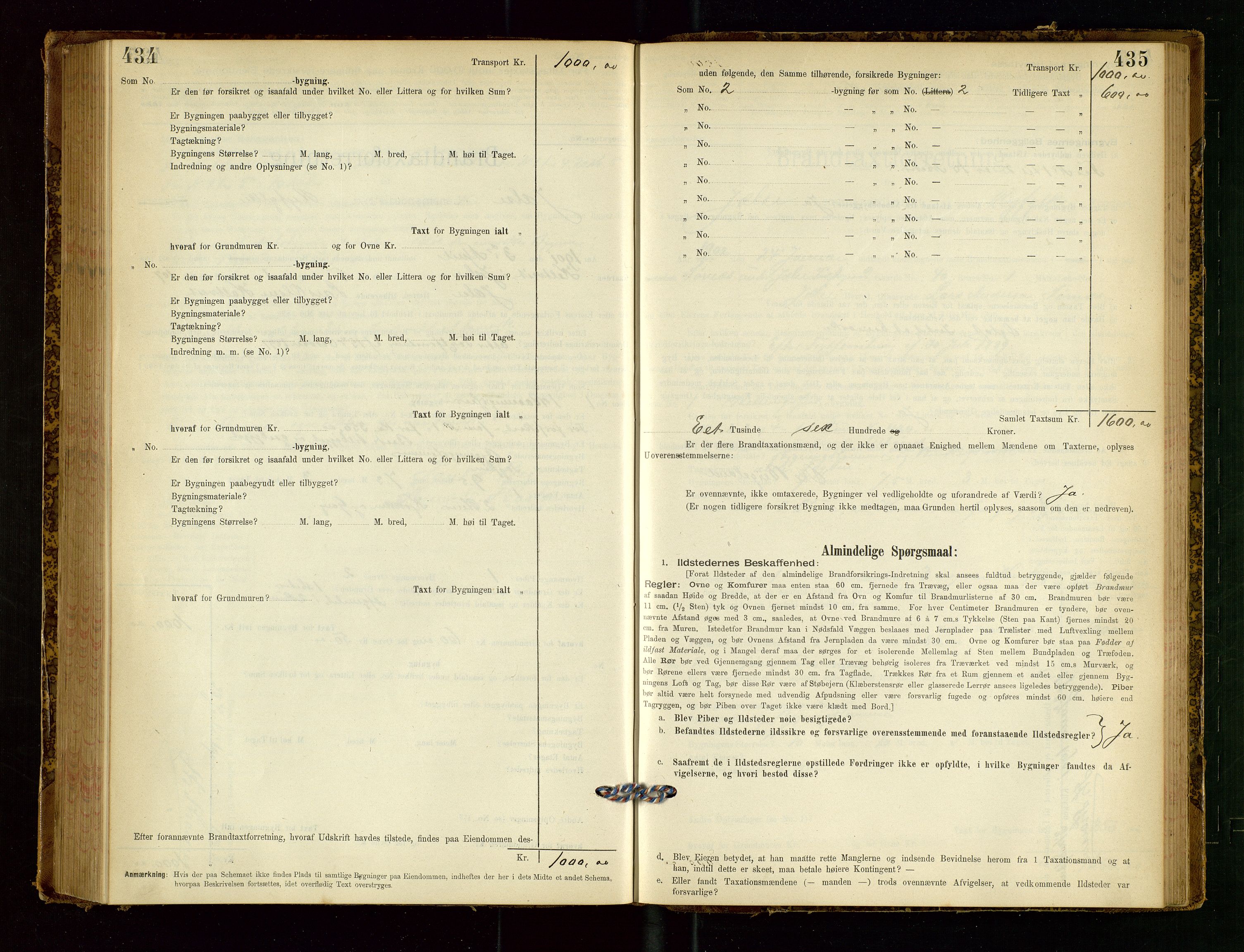 Jelsa lensmannskontor, SAST/A-100360/Gob/L0001: "Brandtaxationsprotocol", 1895-1918, s. 434-435