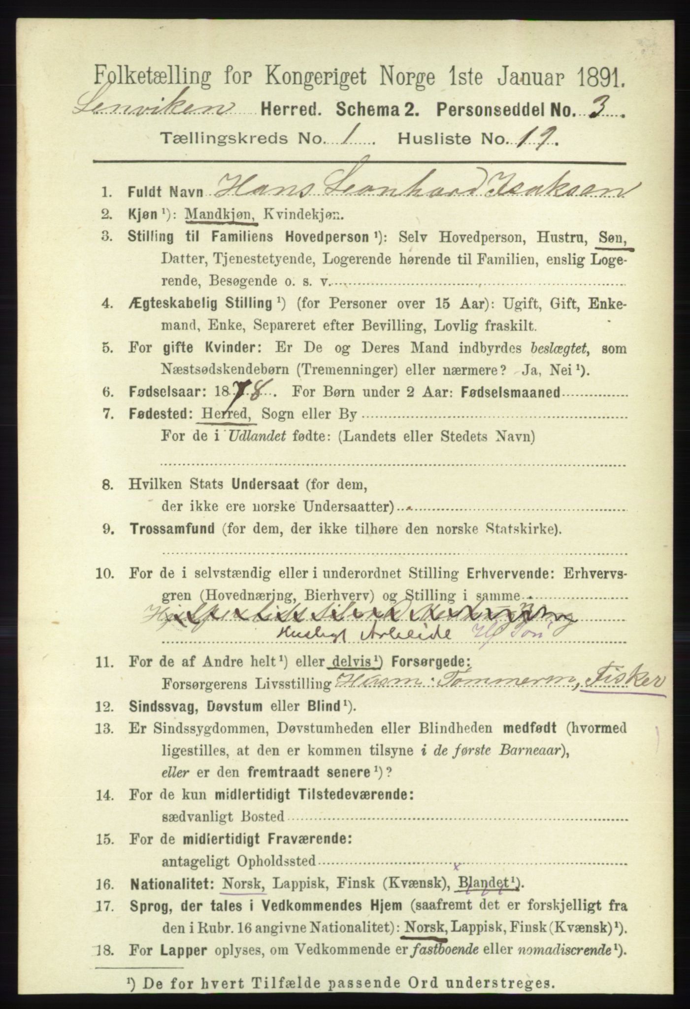 RA, Folketelling 1891 for 1931 Lenvik herred, 1891, s. 234