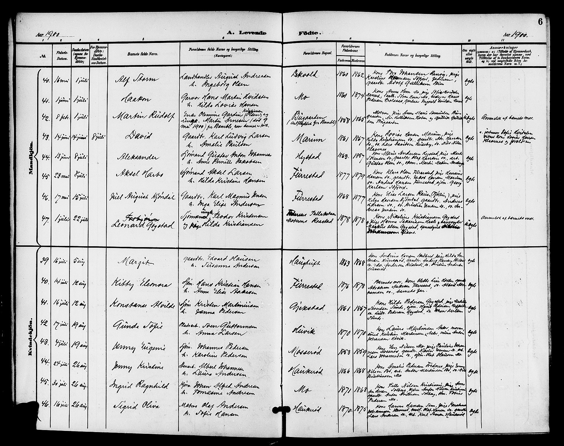 Sandar kirkebøker, AV/SAKO-A-243/G/Ga/L0002: Klokkerbok nr. 2, 1900-1915, s. 6