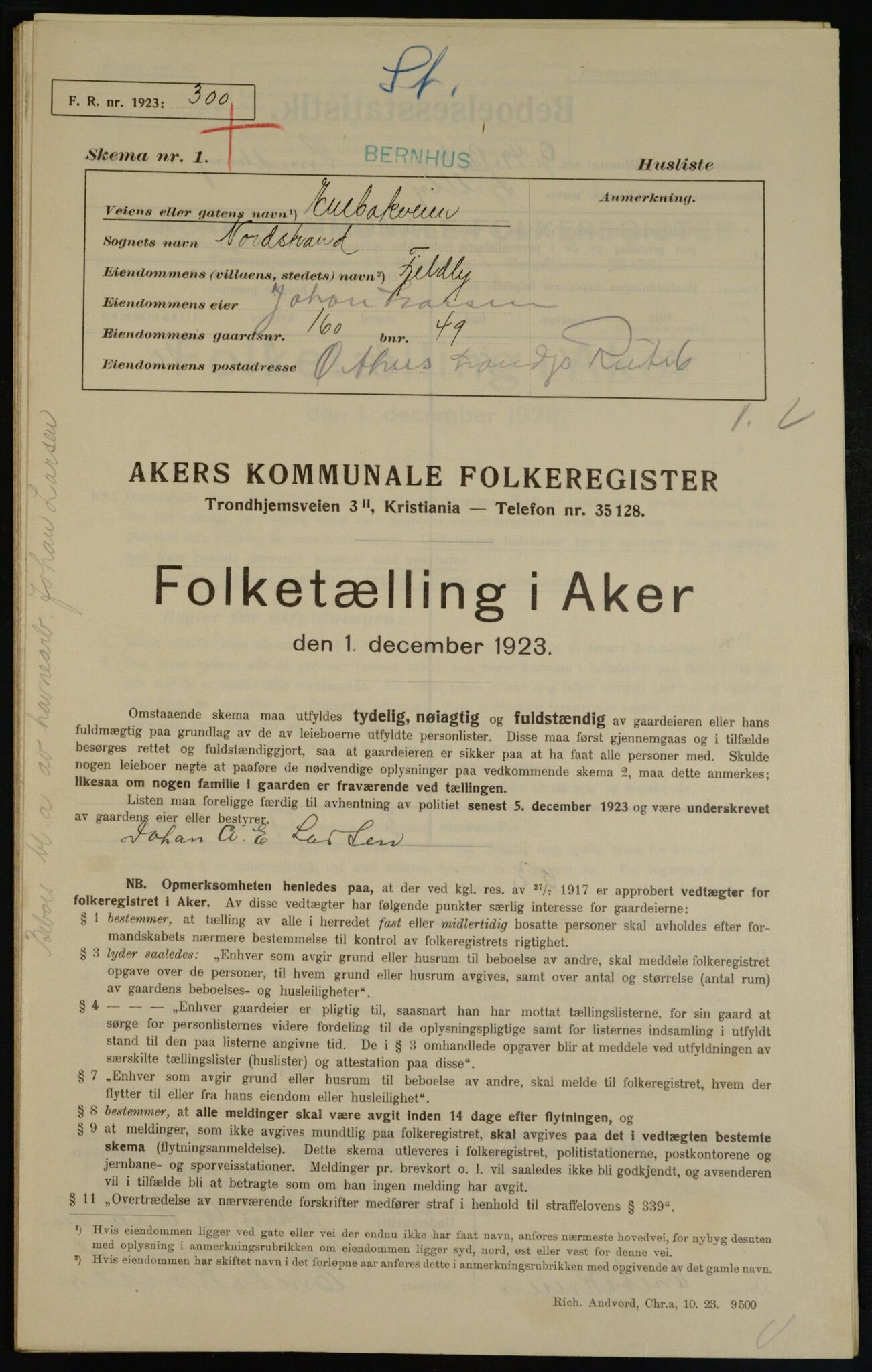 , Kommunal folketelling 1.12.1923 for Aker, 1923, s. 38458