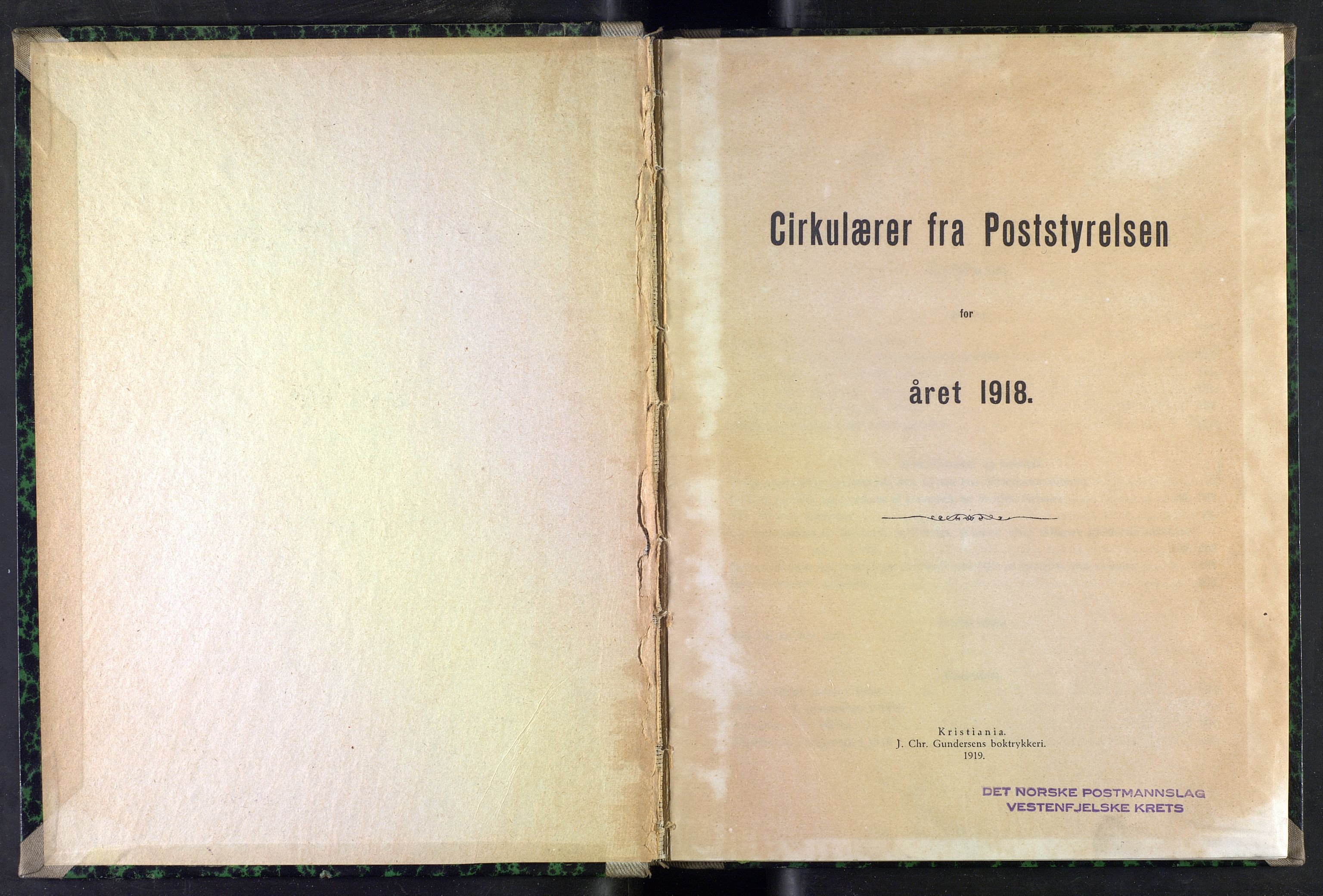 Norges Postmuseums bibliotek, NOPO/-/-/-: Sirkulærer fra Poststyrelsen, 1918
