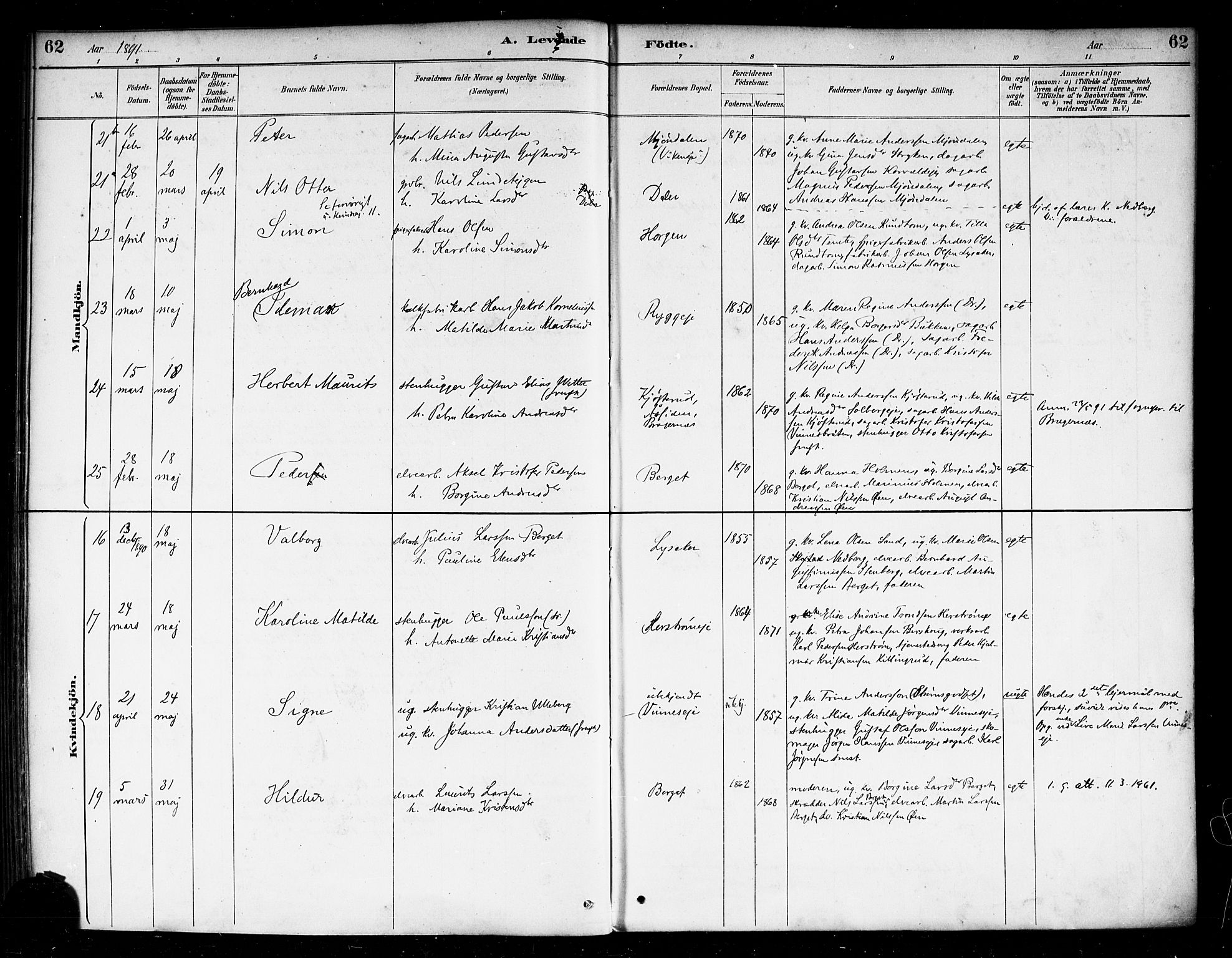 Nedre Eiker kirkebøker, AV/SAKO-A-612/F/Fa/L0003: Ministerialbok nr. 3, 1885-1892, s. 62
