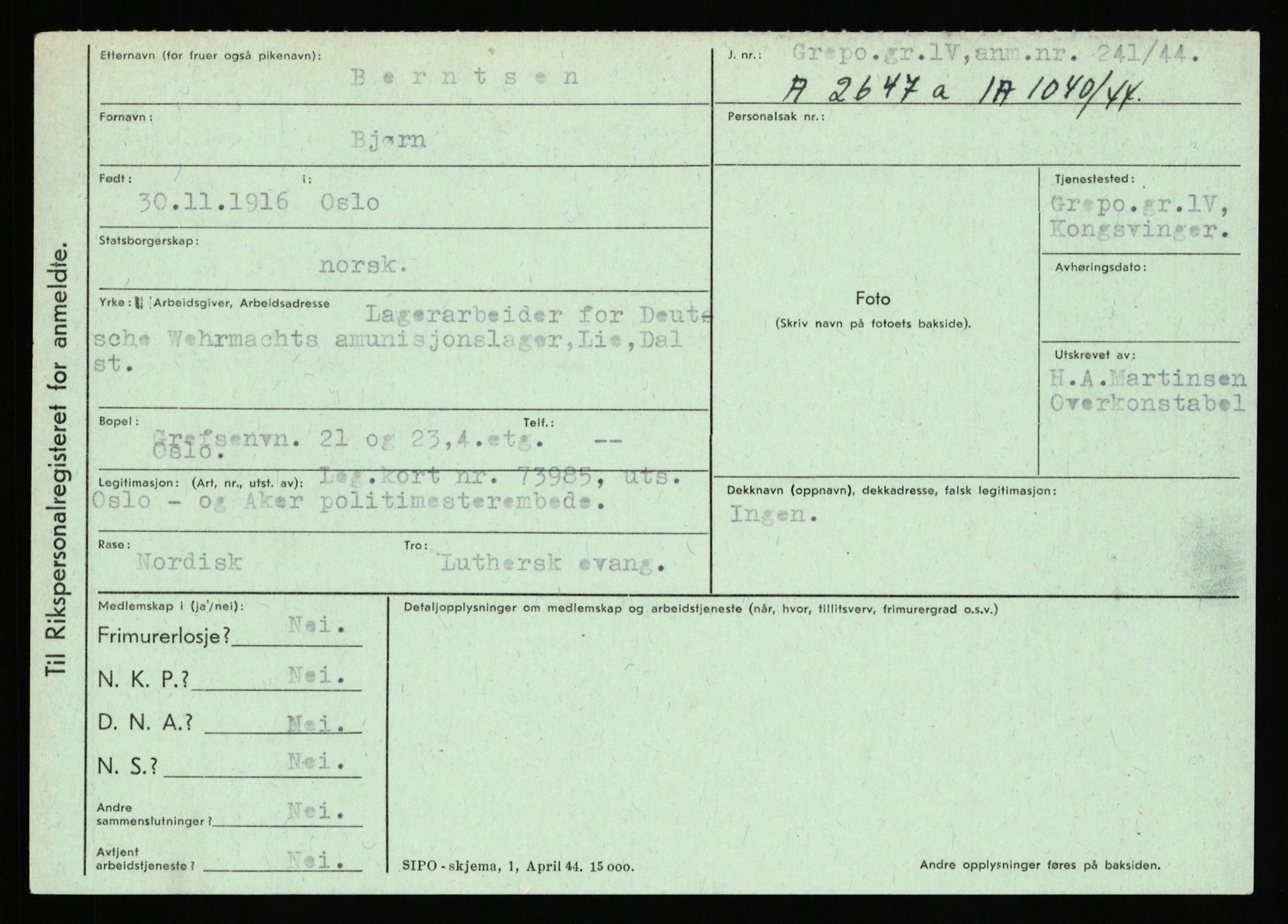 Statspolitiet - Hovedkontoret / Osloavdelingen, AV/RA-S-1329/C/Ca/L0002: Arneberg - Brand, 1943-1945, s. 2991