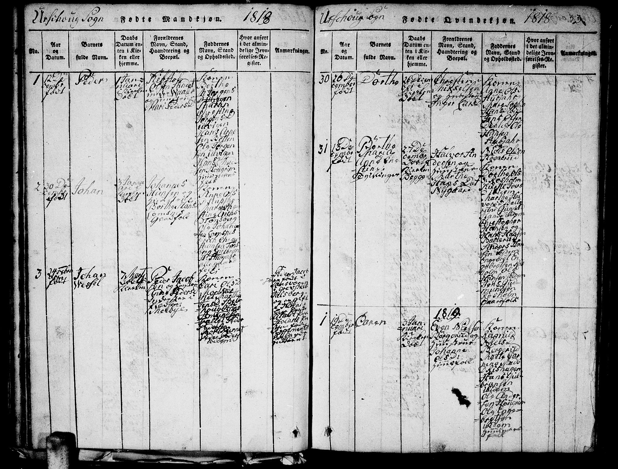 Aurskog prestekontor Kirkebøker, AV/SAO-A-10304a/G/Ga/L0001: Klokkerbok nr. I 1, 1814-1829, s. 33