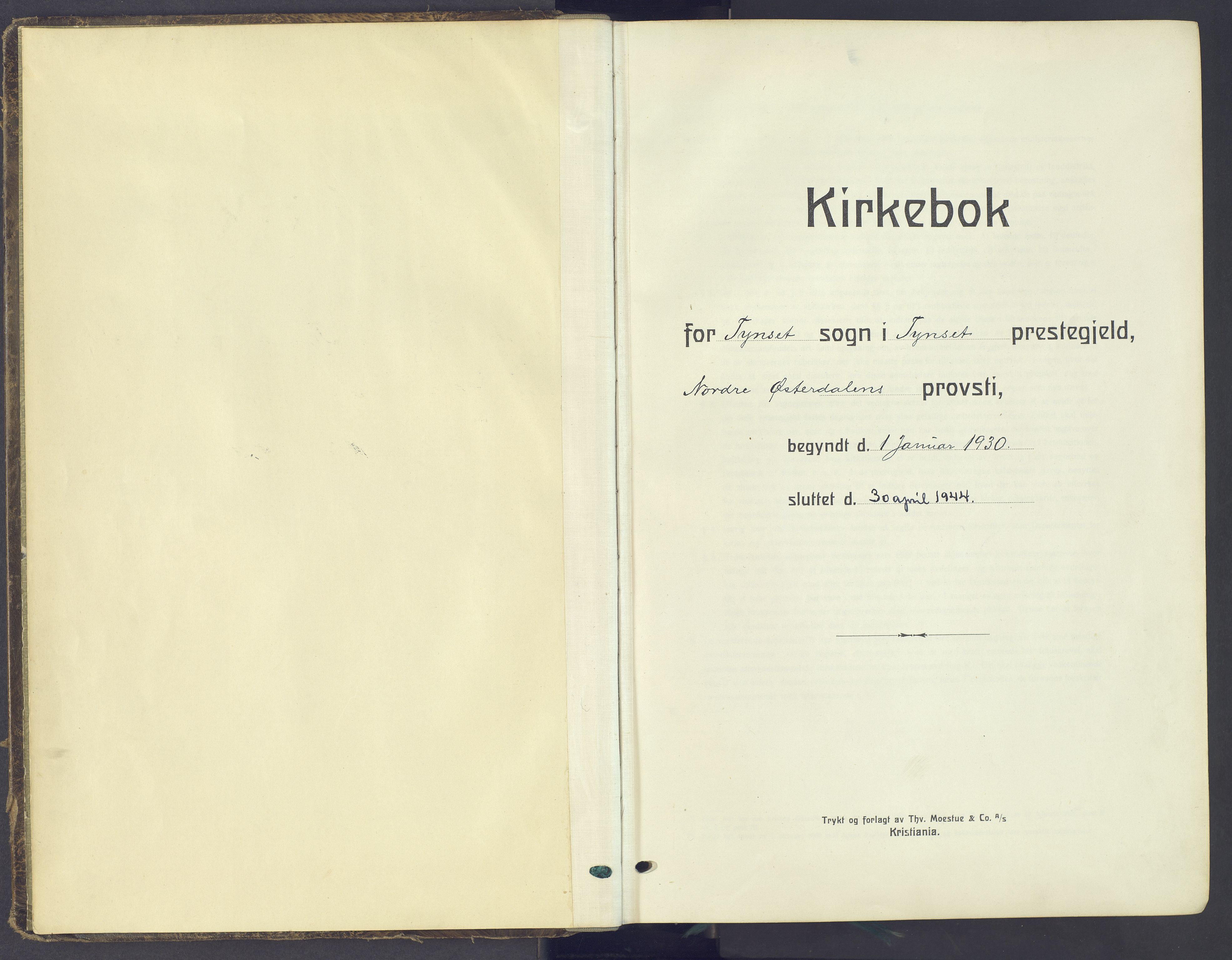 Tynset prestekontor, SAH/PREST-058/H/Ha/Haa/L0027: Ministerialbok nr. 27, 1930-1944