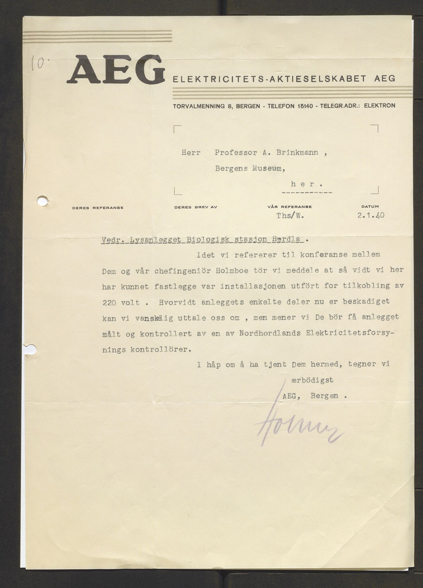 Bergens Museum, AV/SAB-A-17301/13/D/L0002: Korrespondanse , 1928-1940, s. 319
