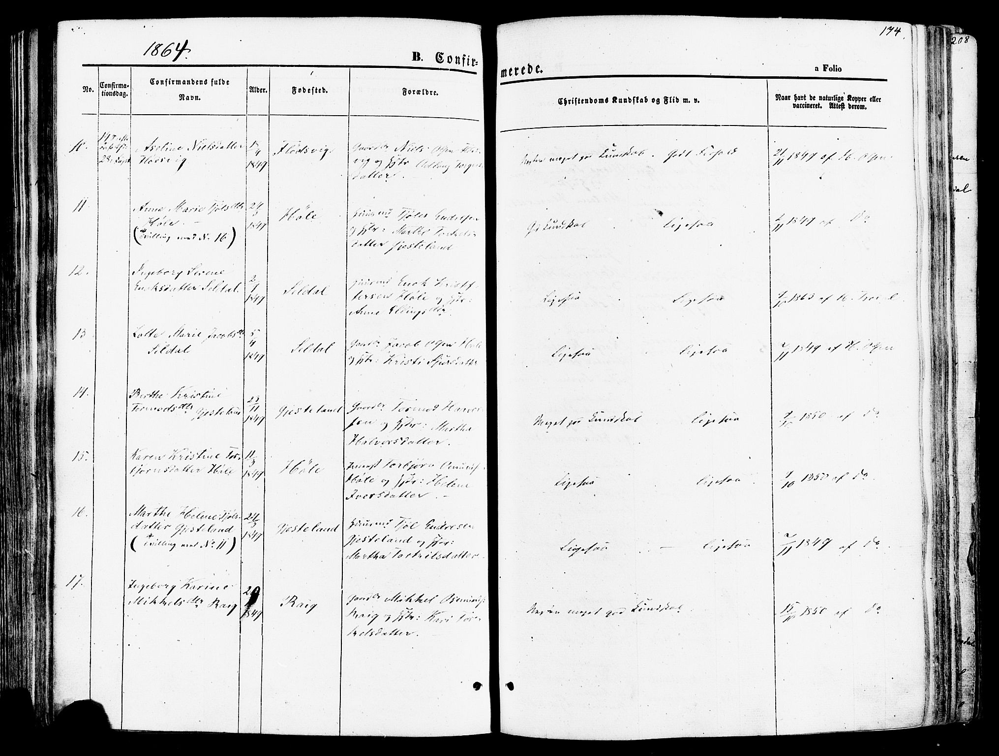 Høgsfjord sokneprestkontor, AV/SAST-A-101624/H/Ha/Haa/L0002: Ministerialbok nr. A 2, 1855-1885, s. 174