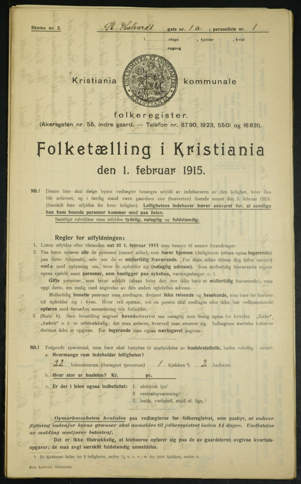 OBA, Kommunal folketelling 1.2.1915 for Kristiania, 1915, s. 87045