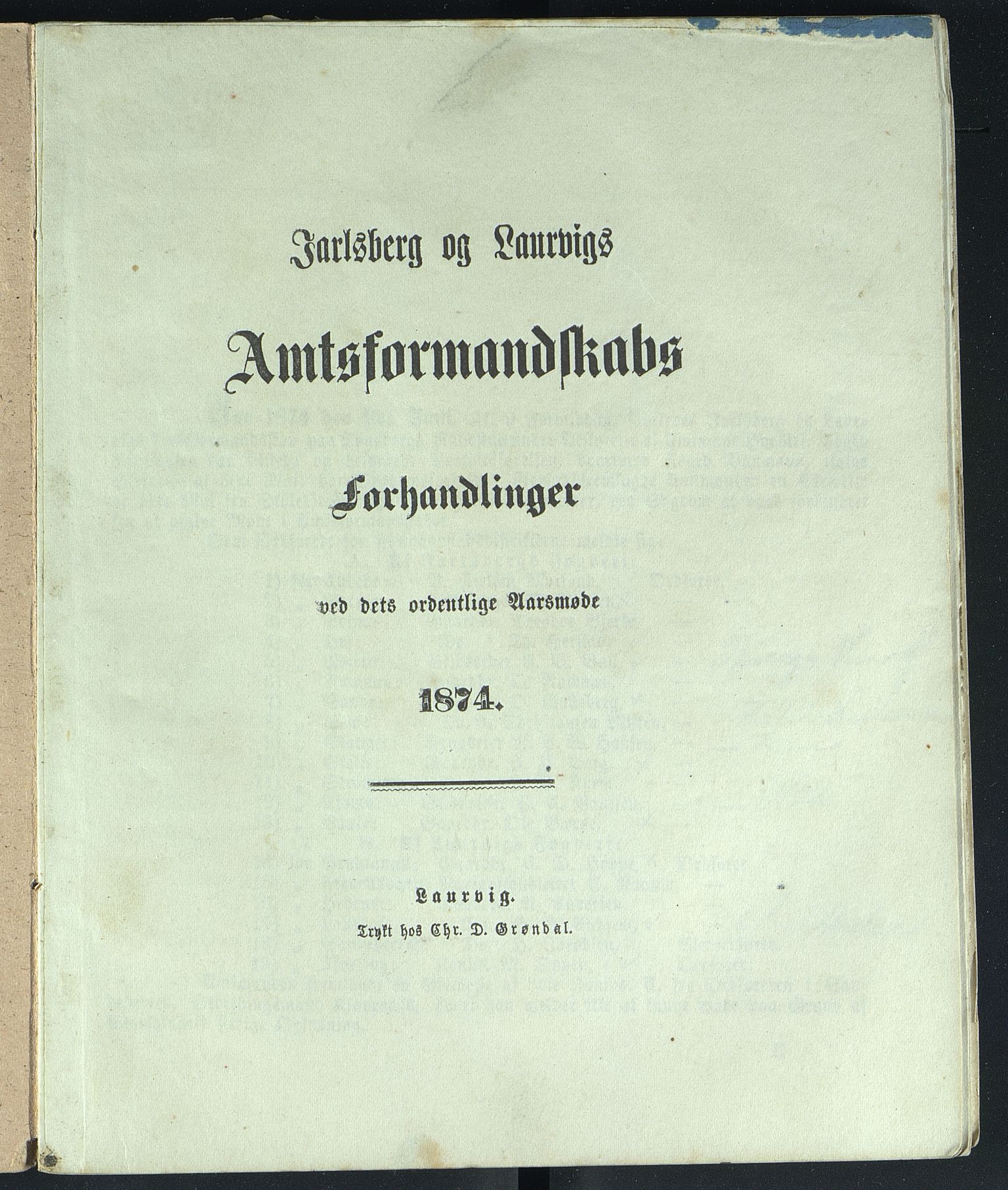 Vestfold fylkeskommune. Fylkestinget, VEMU/A-1315/A/Ab/Abb/L0020: Fylkestingsforhandlinger, 1874