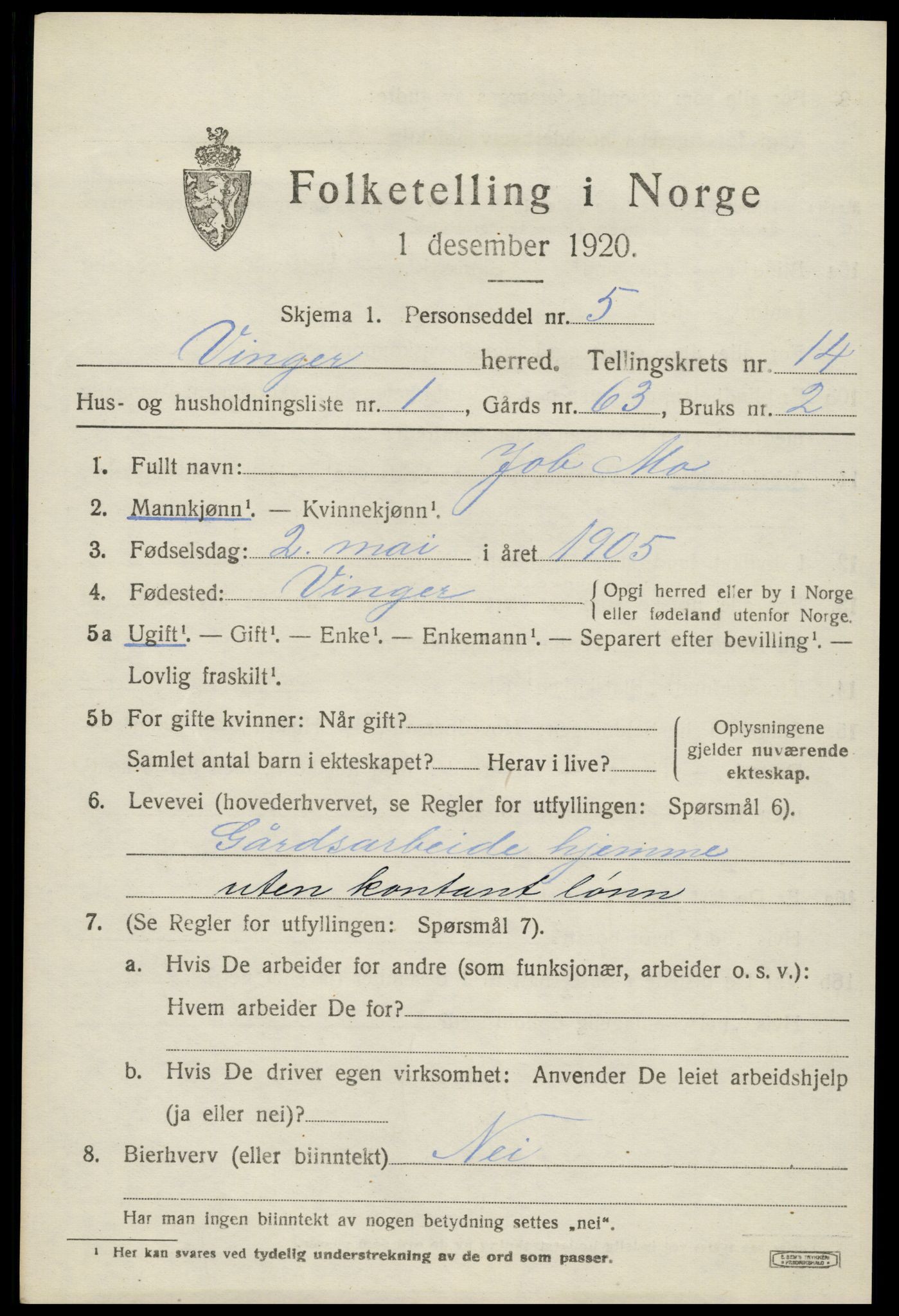 SAH, Folketelling 1920 for 0421 Vinger herred, 1920, s. 11410