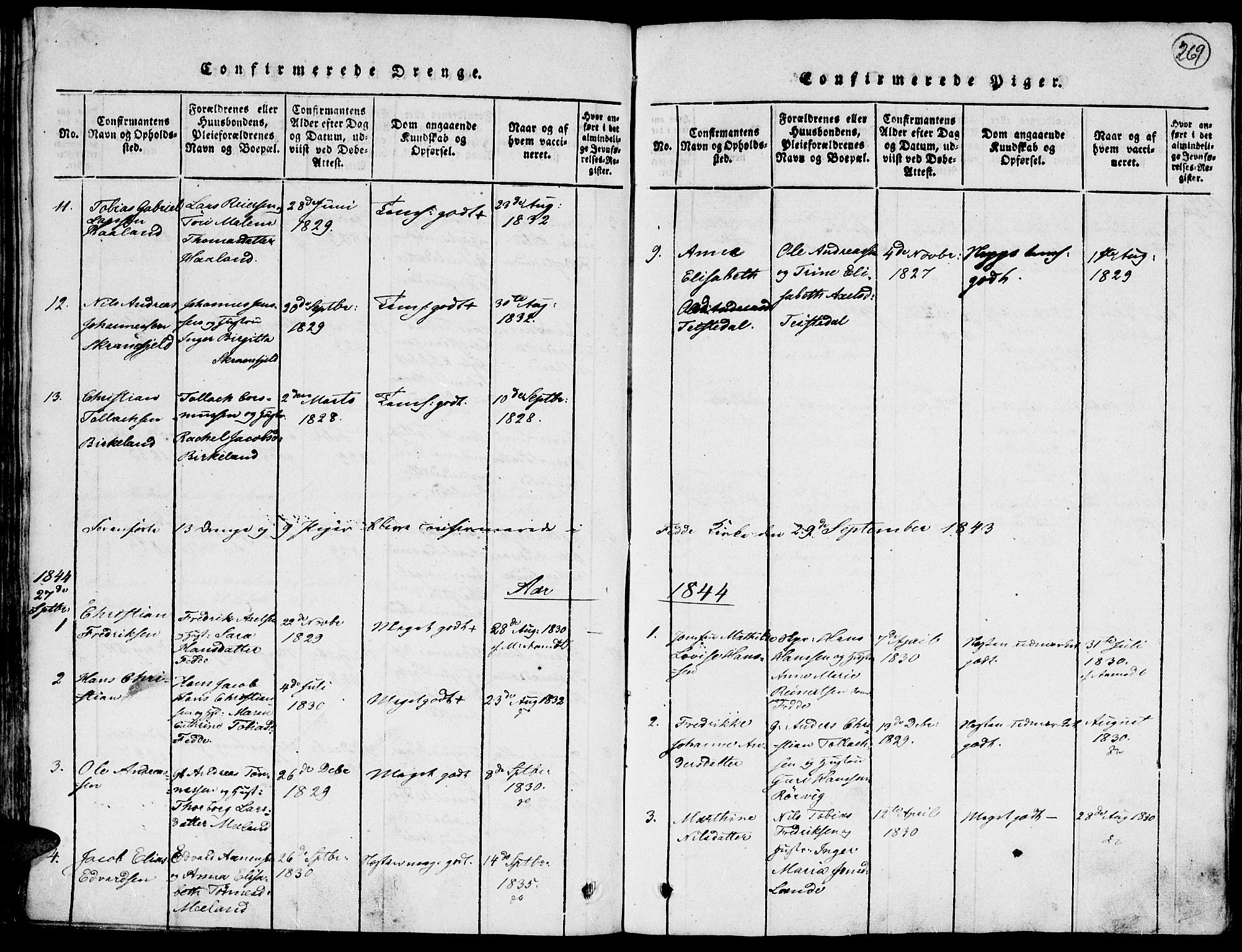Kvinesdal sokneprestkontor, SAK/1111-0026/F/Fa/Faa/L0001: Ministerialbok nr. A 1, 1815-1849, s. 269