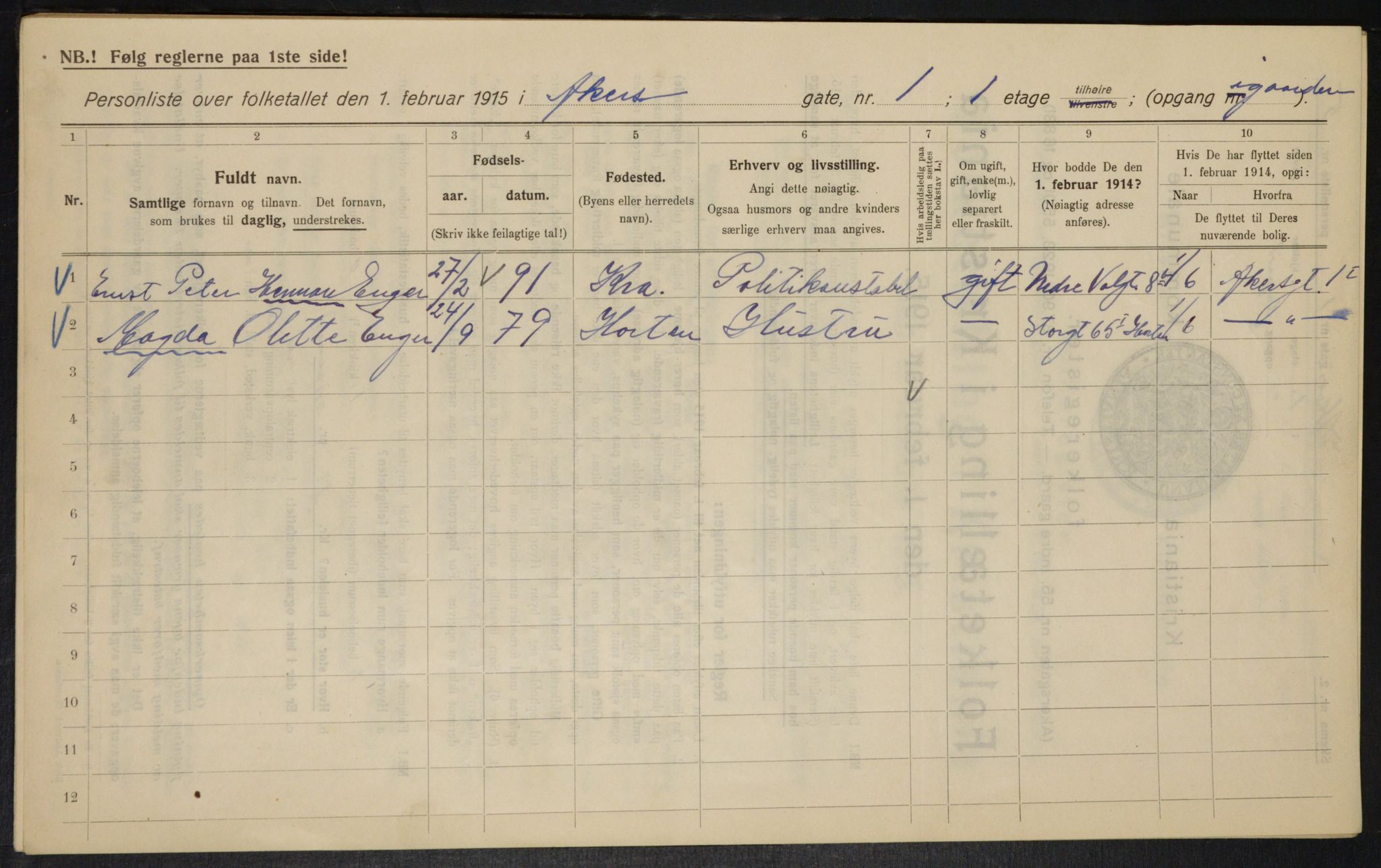 OBA, Kommunal folketelling 1.2.1915 for Kristiania, 1915, s. 321