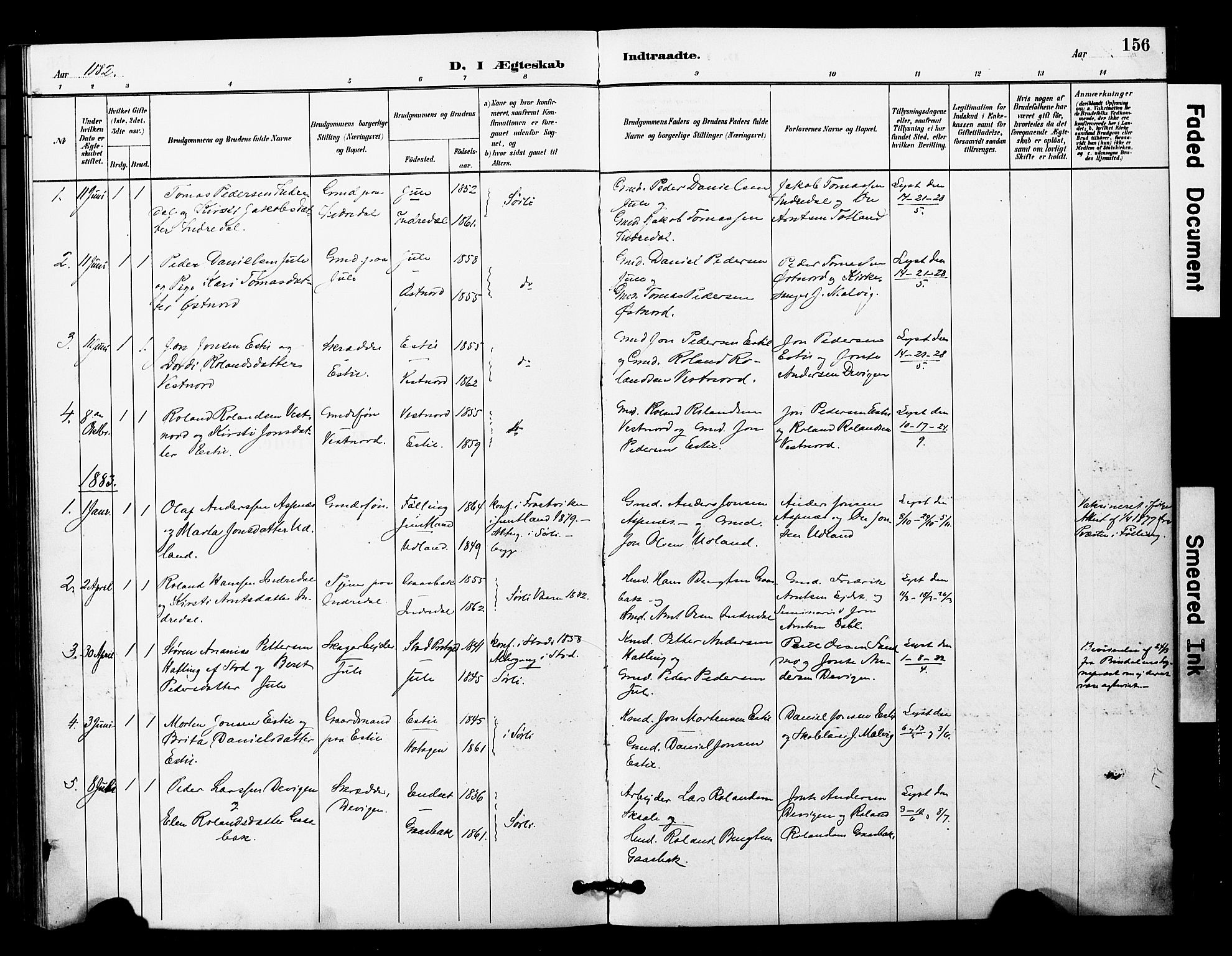 Ministerialprotokoller, klokkerbøker og fødselsregistre - Nord-Trøndelag, SAT/A-1458/757/L0505: Ministerialbok nr. 757A01, 1882-1904, s. 156