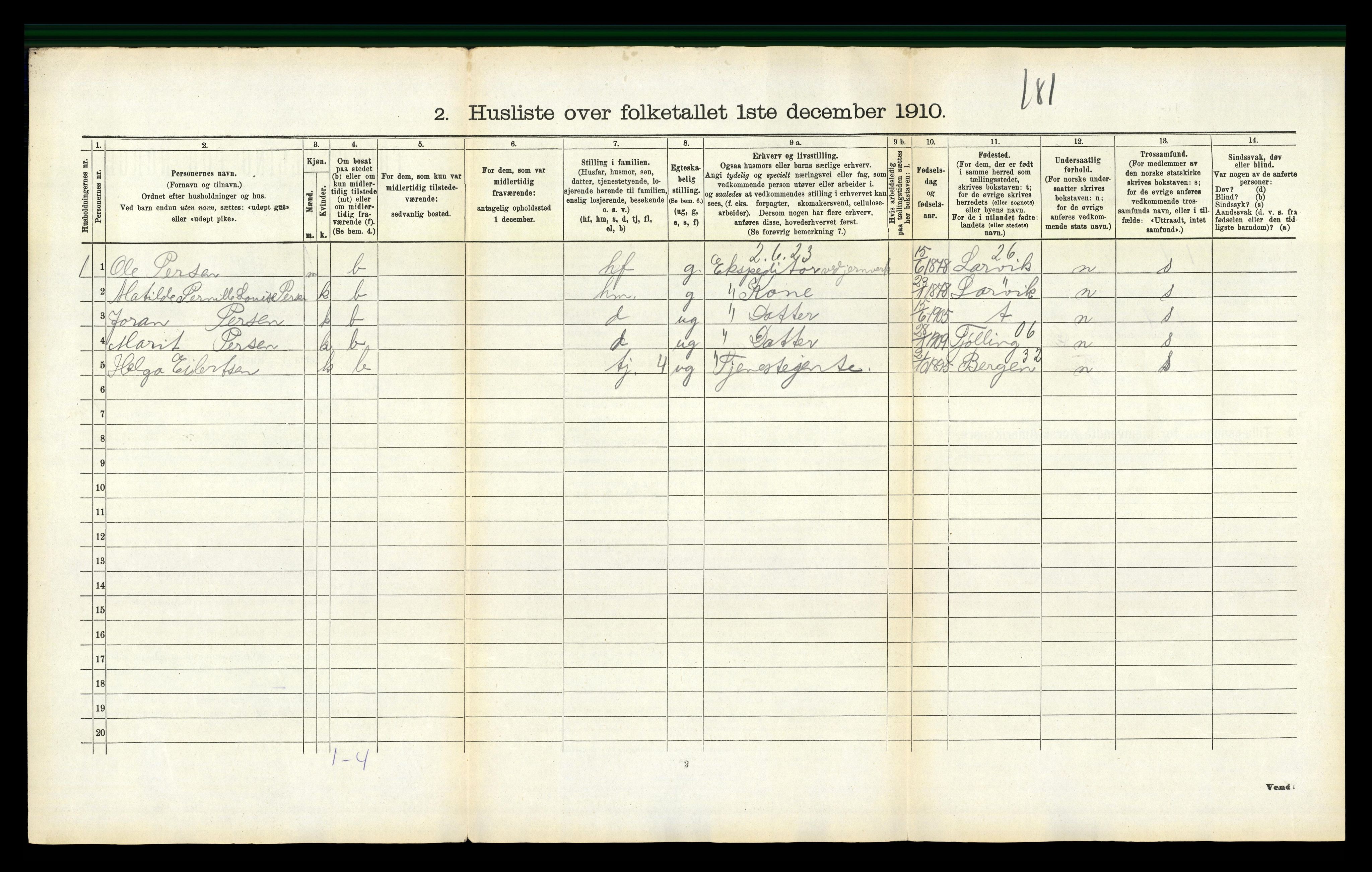 RA, Folketelling 1910 for 0727 Hedrum herred, 1910, s. 101