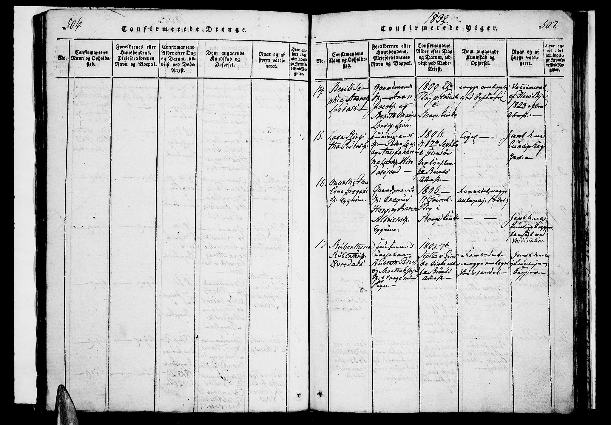 Ministerialprotokoller, klokkerbøker og fødselsregistre - Nordland, SAT/A-1459/880/L1130: Ministerialbok nr. 880A04, 1821-1843, s. 506-507