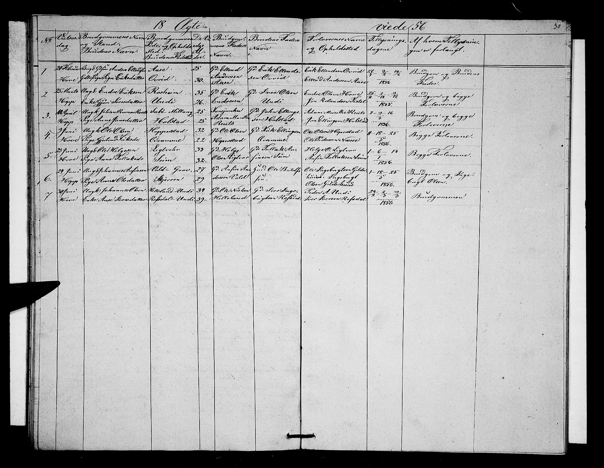 Vik sokneprestembete, AV/SAB-A-81501/H/Hab/Haba/L0001: Klokkerbok nr. A 1, 1852-1856, s. 30