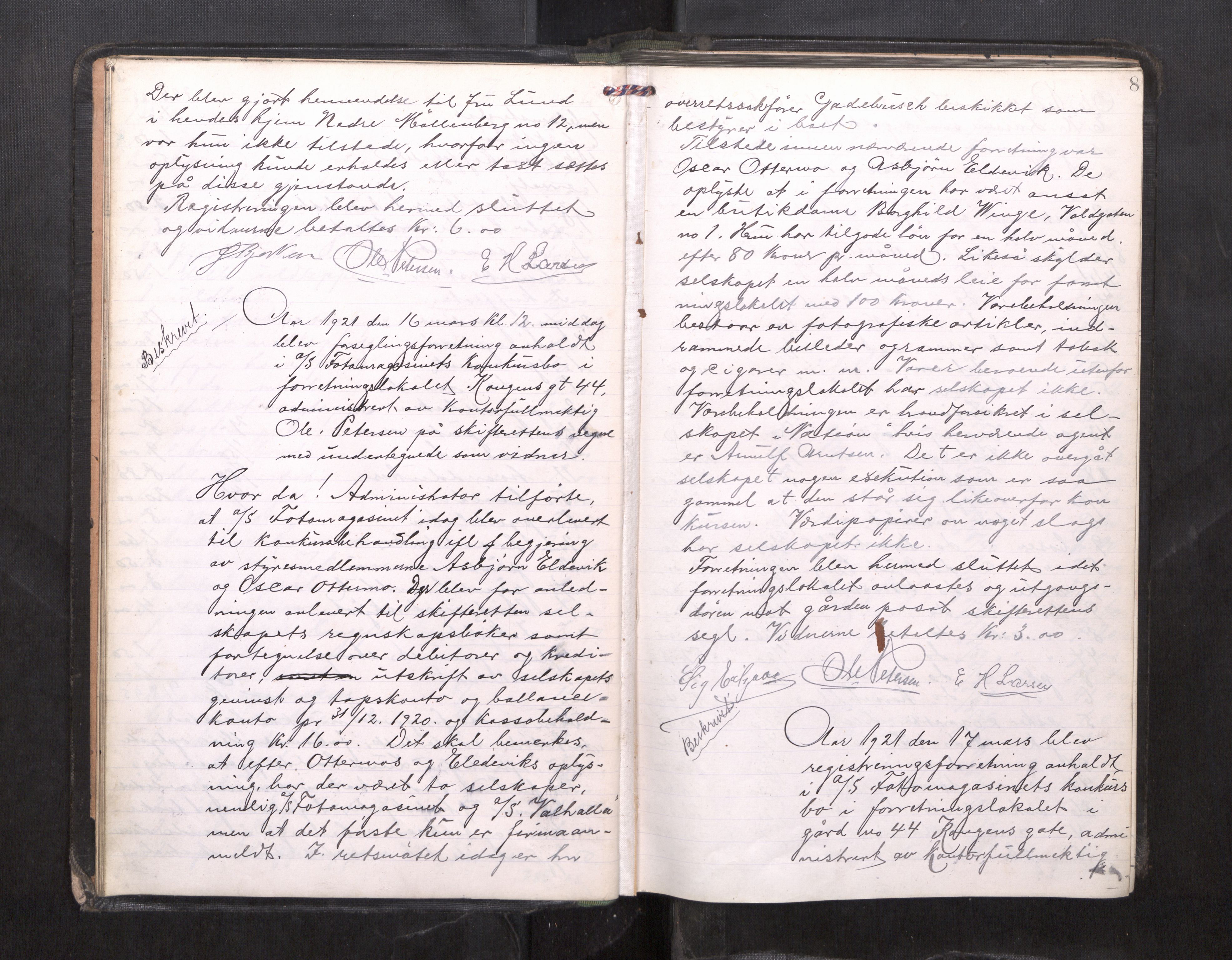 Trondheim byfogd, AV/SAT-A-0003/1/3/3C/L0040: Skifteregistreringsprotokoll - 9/3-23/5. (u/ register), 1921-1923, s. 8