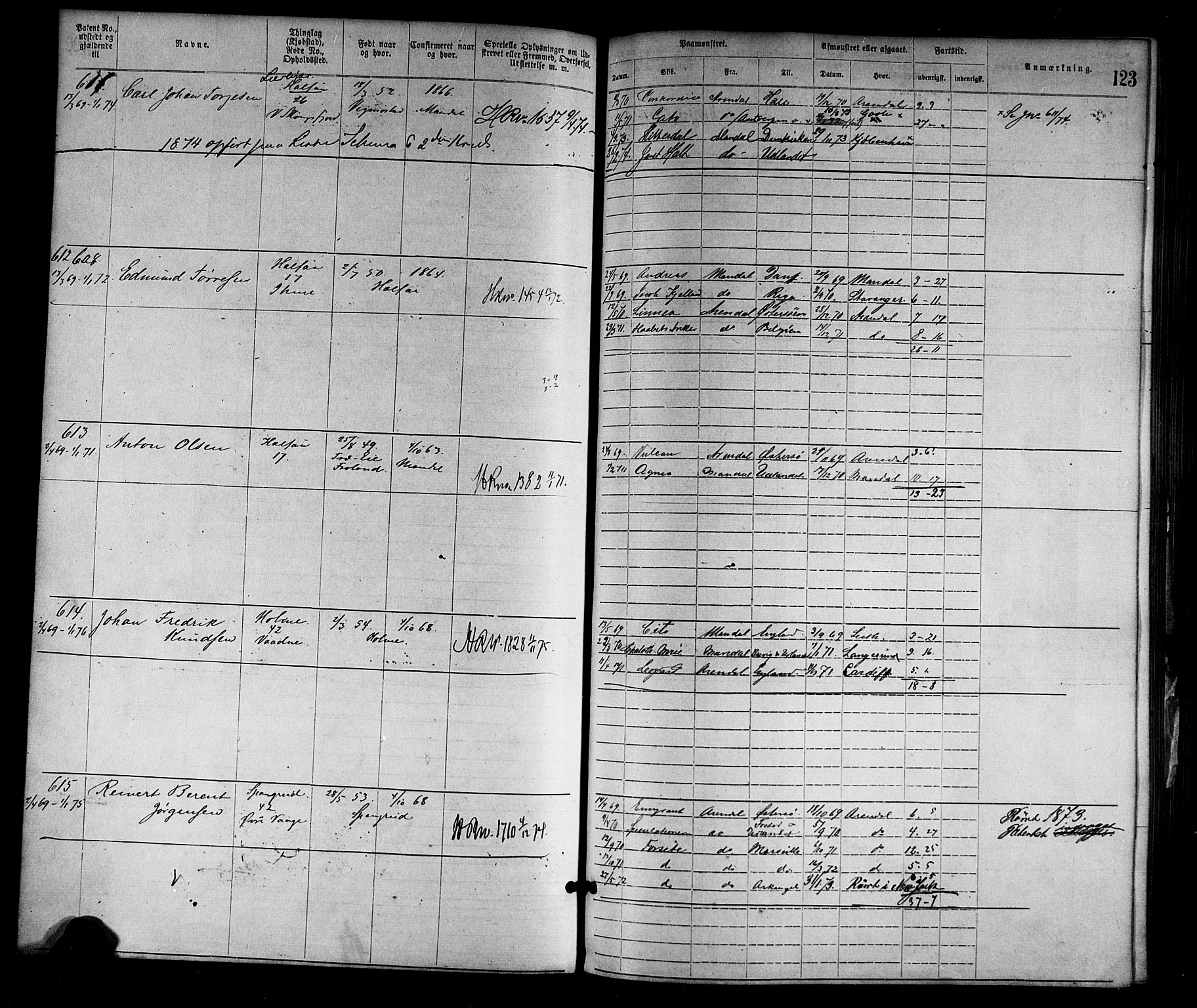 Mandal mønstringskrets, SAK/2031-0016/F/Fa/L0001: Annotasjonsrulle nr 1-1920 med register, L-3, 1869-1881, s. 153