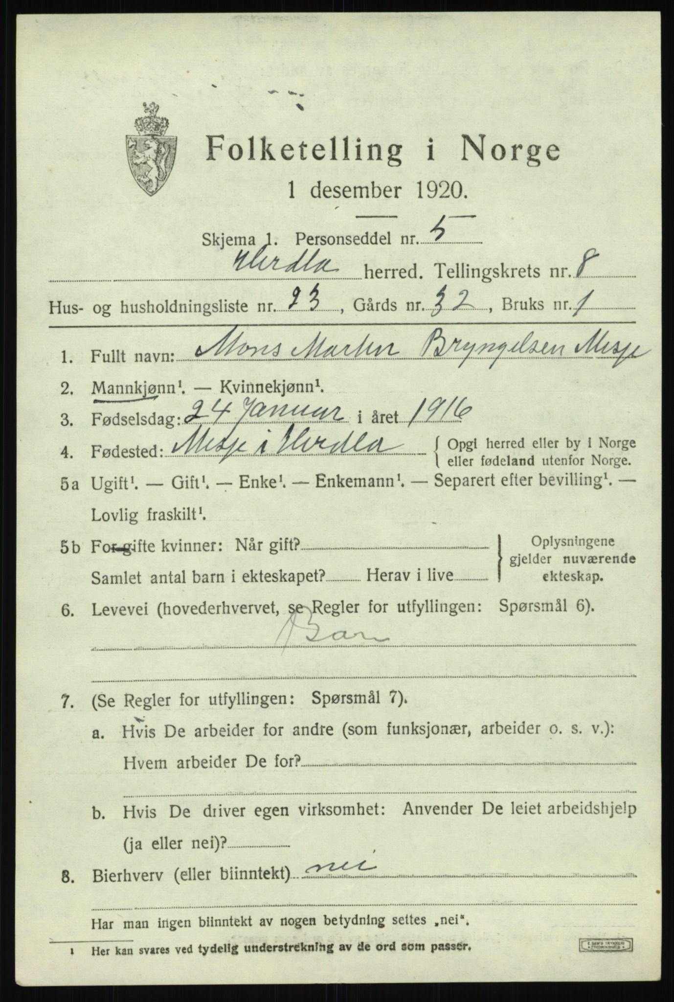 SAB, Folketelling 1920 for 1258 Herdla herred, 1920, s. 6071