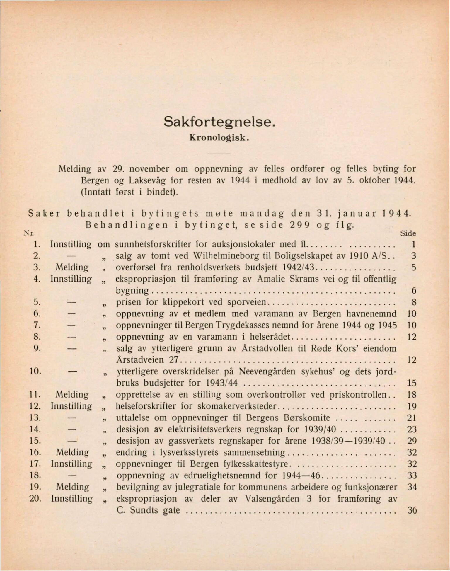 Bergen kommune. Formannskapet, BBA/A-0003/Ad/L0148: Bergens Kommuneforhandlinger, bind I, 1944