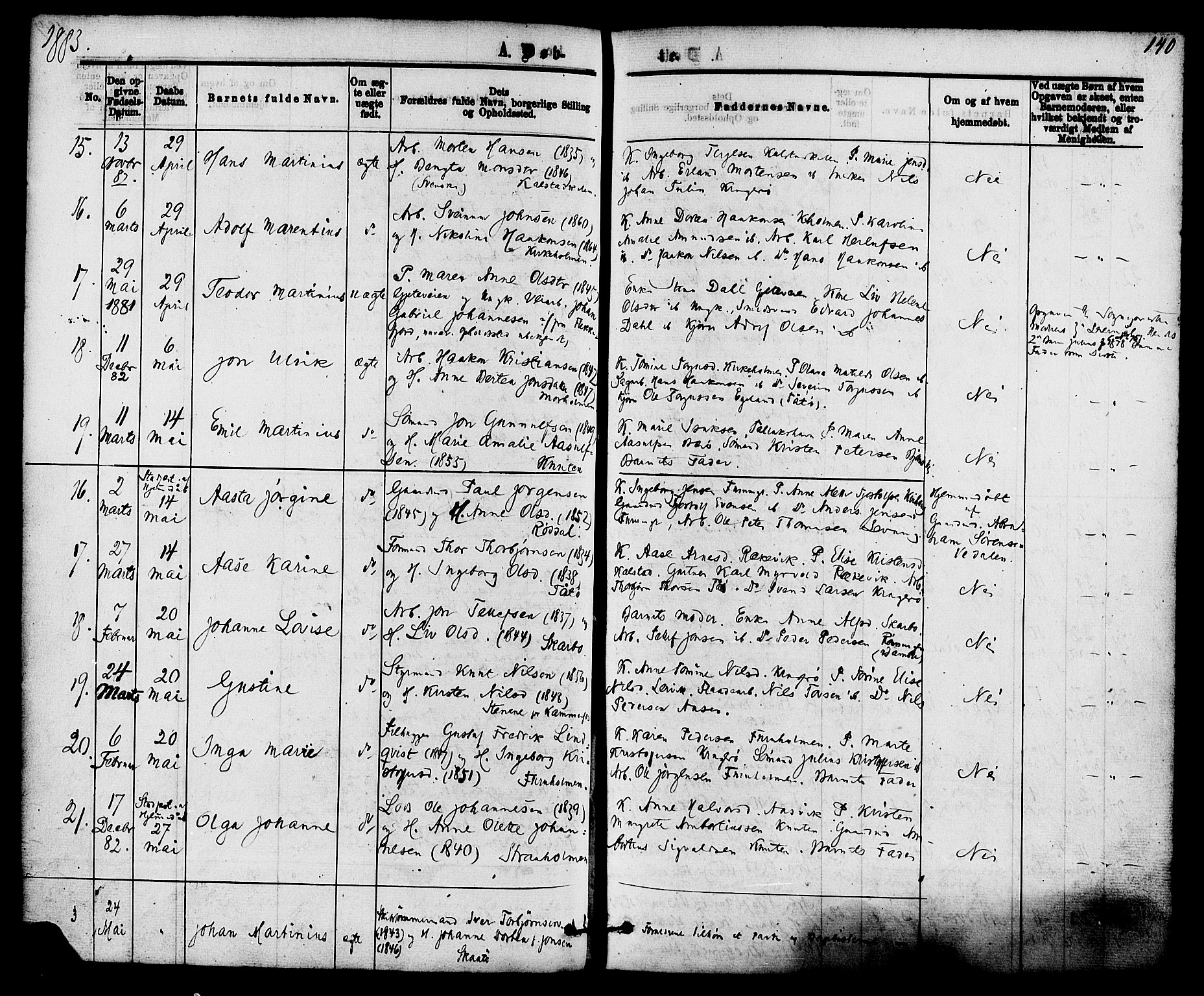 Skåtøy kirkebøker, AV/SAKO-A-304/F/Fa/L0001: Ministerialbok nr. I 1, 1874-1883, s. 140