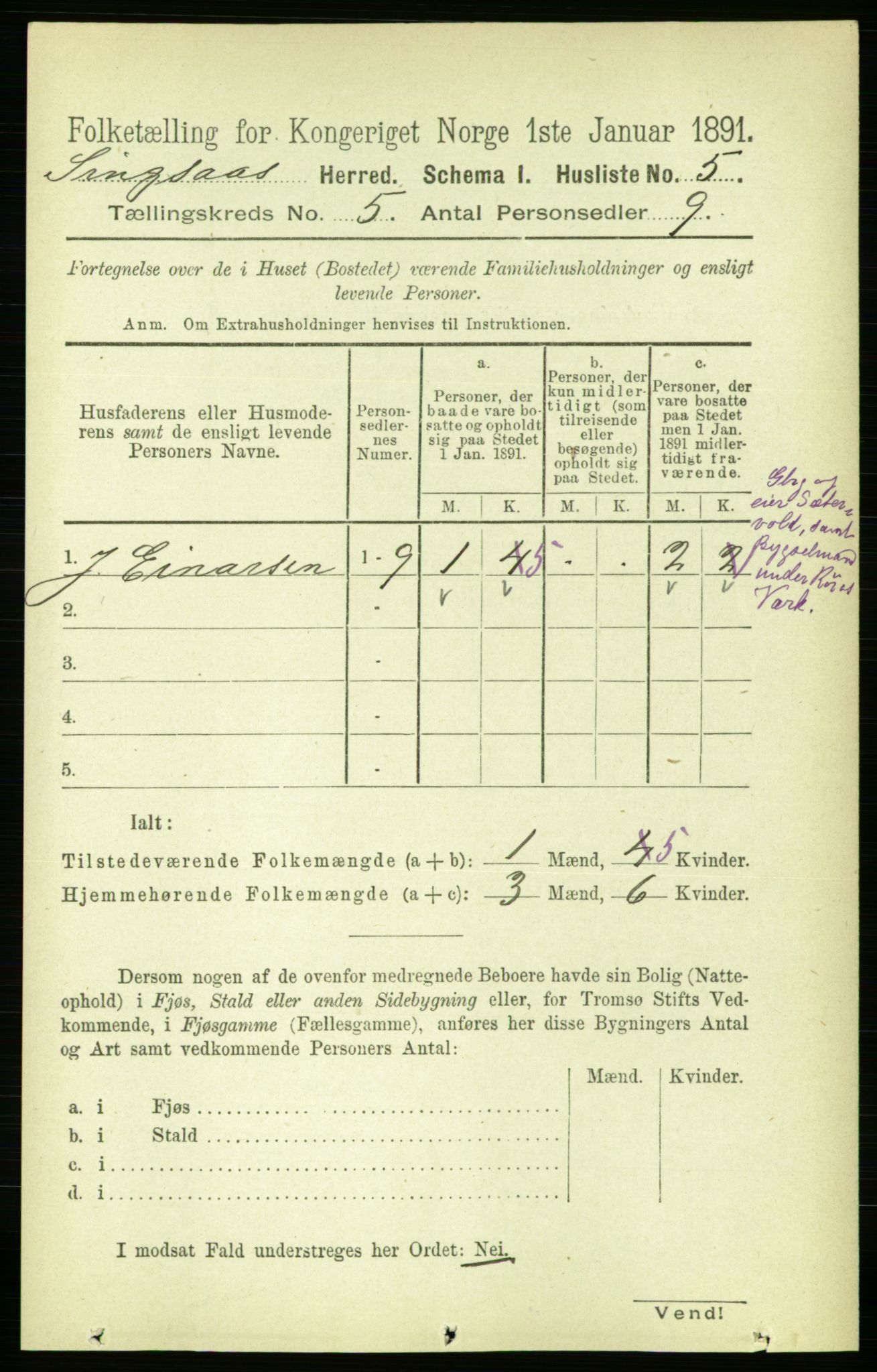 RA, Folketelling 1891 for 1646 Singsås herred, 1891, s. 987