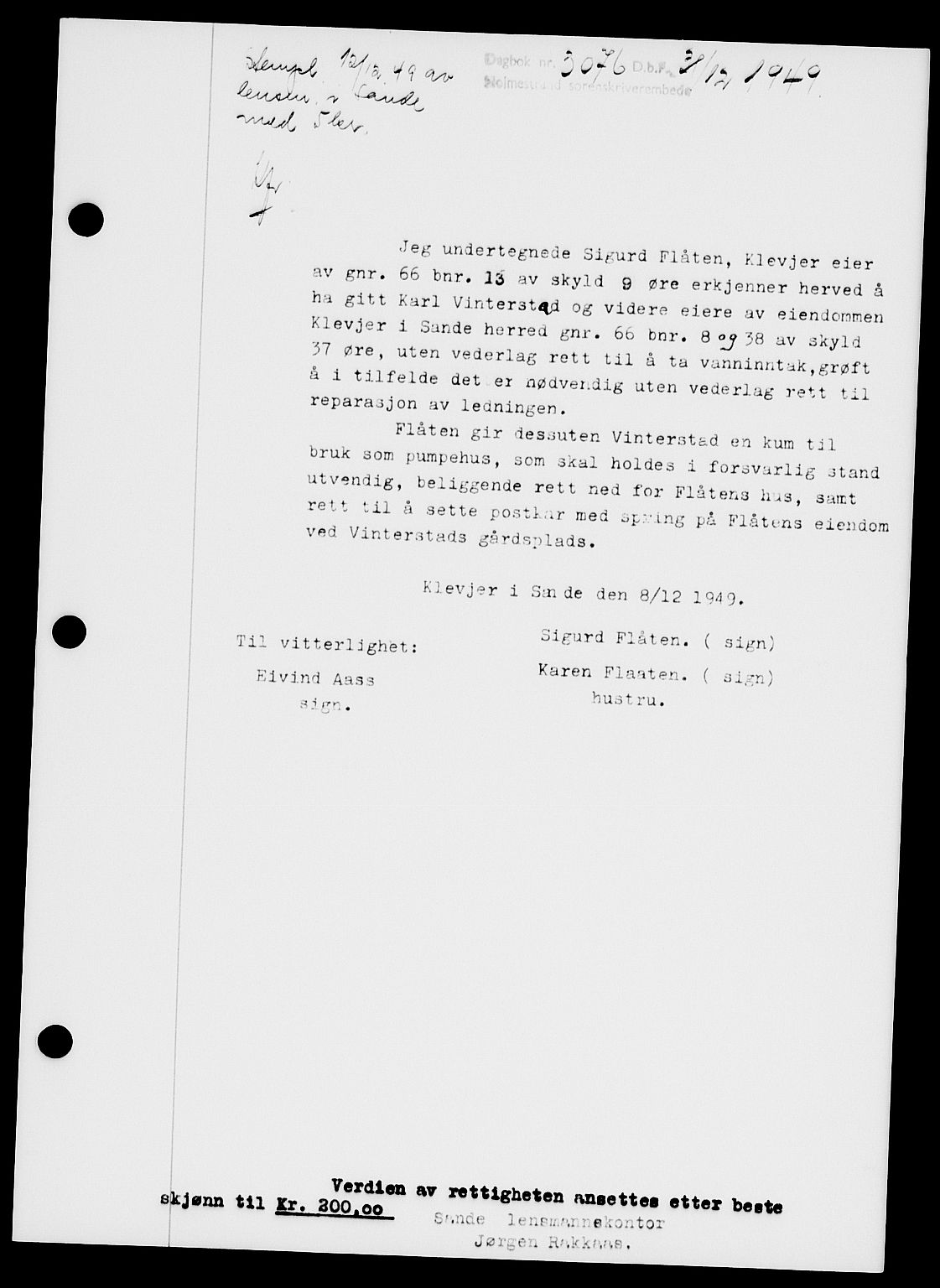 Holmestrand sorenskriveri, SAKO/A-67/G/Ga/Gaa/L0068: Pantebok nr. A-68, 1949-1950, Dagboknr: 3076/1949