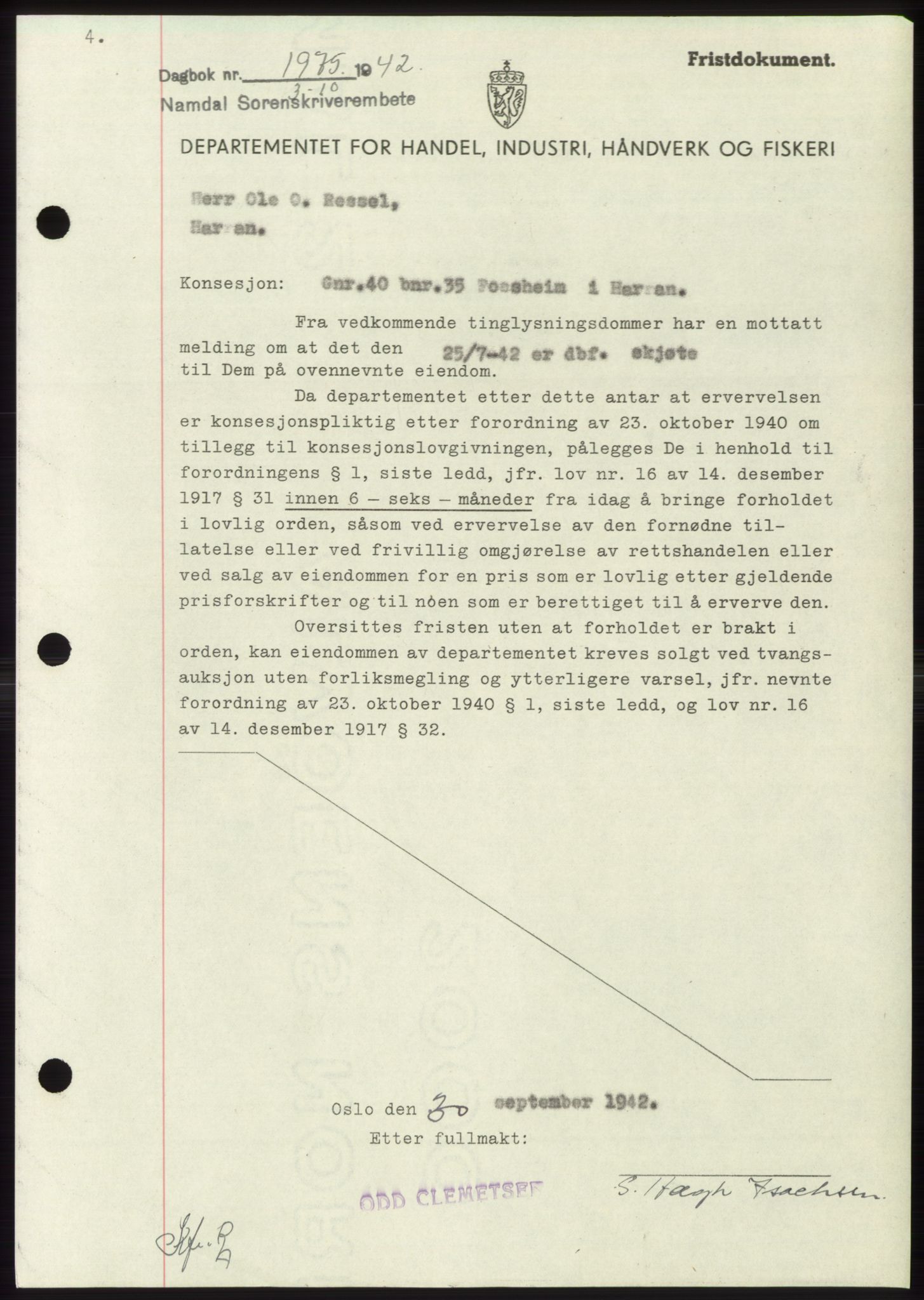 Namdal sorenskriveri, SAT/A-4133/1/2/2C: Pantebok nr. -, 1942-1943, Dagboknr: 1975/1942