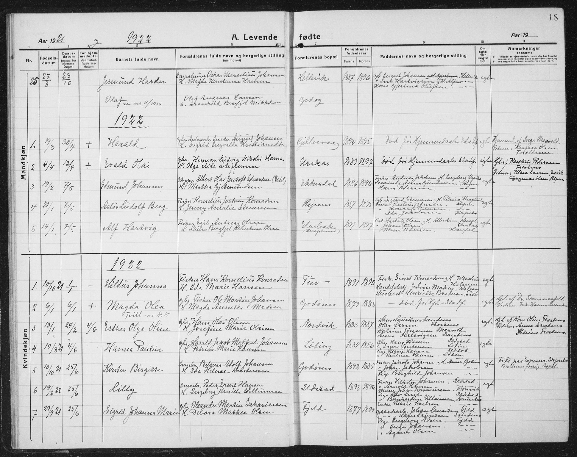 Ministerialprotokoller, klokkerbøker og fødselsregistre - Nordland, SAT/A-1459/804/L0089: Klokkerbok nr. 804C02, 1918-1935, s. 18