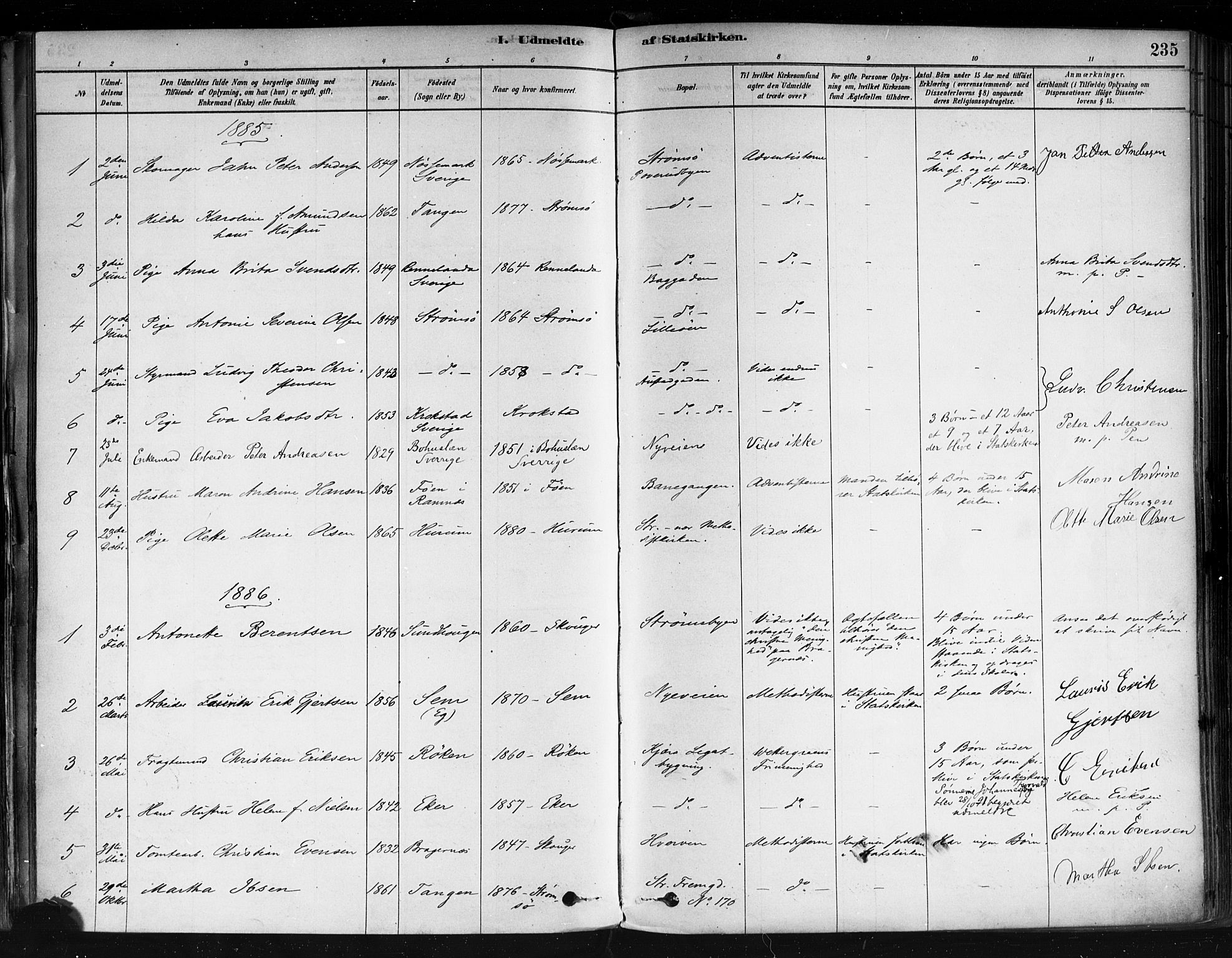 Strømsø kirkebøker, AV/SAKO-A-246/F/Fa/L0022: Ministerialbok nr. I 22, 1879-1899, s. 235