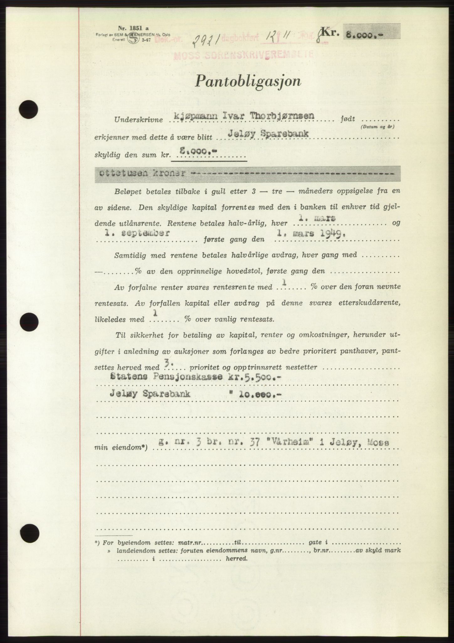 Moss sorenskriveri, AV/SAO-A-10168: Pantebok nr. B20, 1948-1948, Dagboknr: 2921/1948