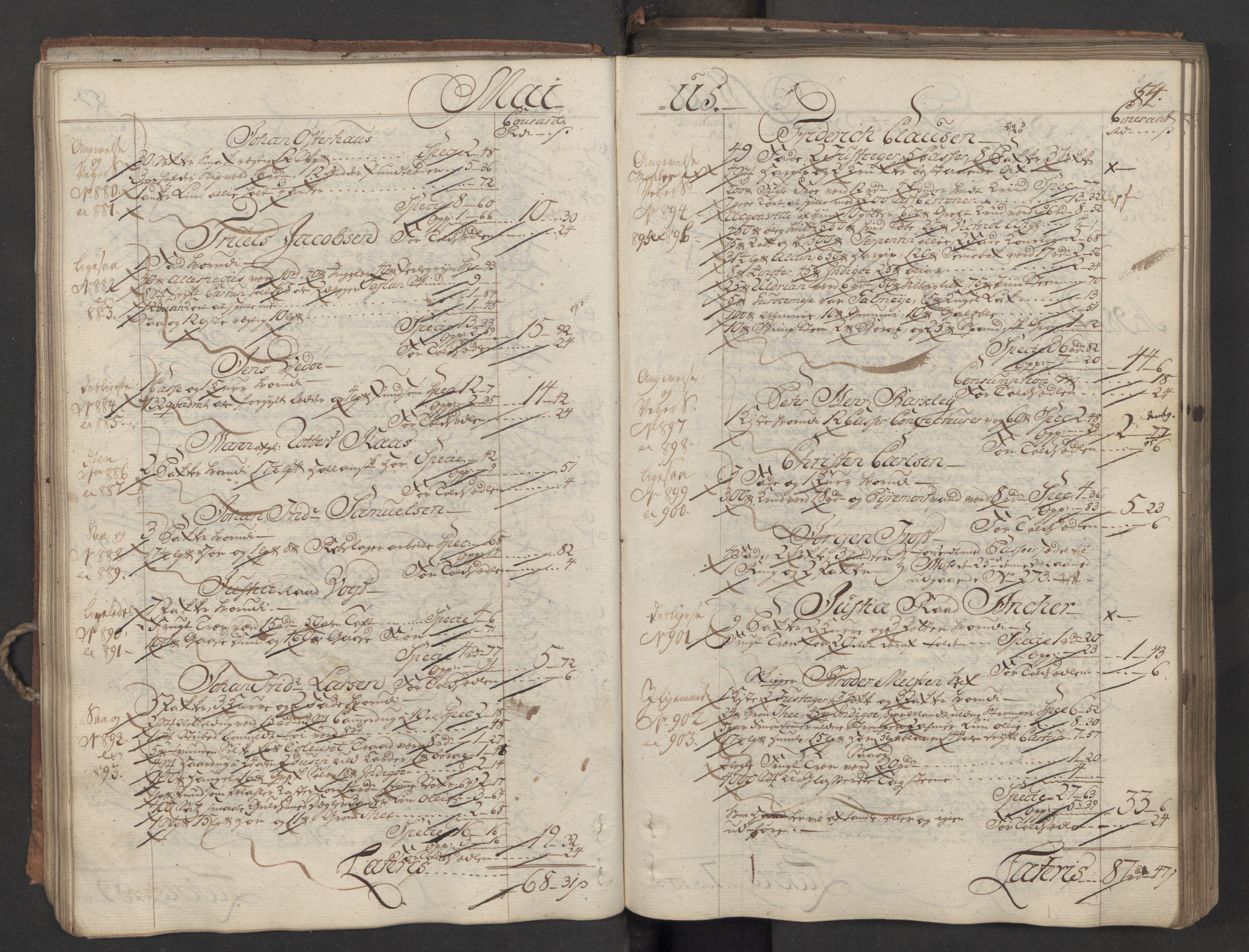 Generaltollkammeret, tollregnskaper, AV/RA-EA-5490/R06/L0037/0001: Tollregnskaper Kristiania / Inngående hovedtollbok, 1756, s. 53b-54a