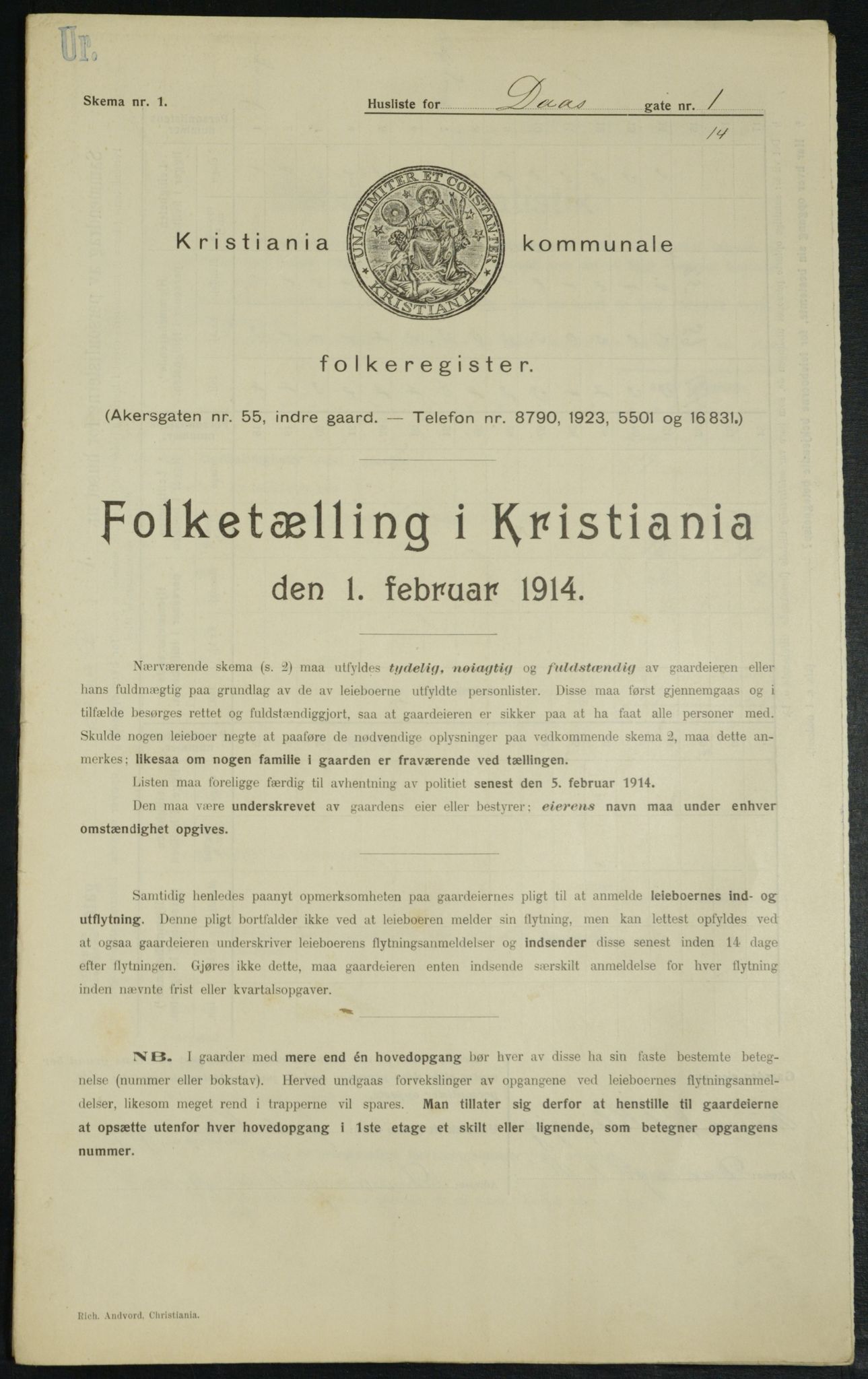 OBA, Kommunal folketelling 1.2.1914 for Kristiania, 1914, s. 18045