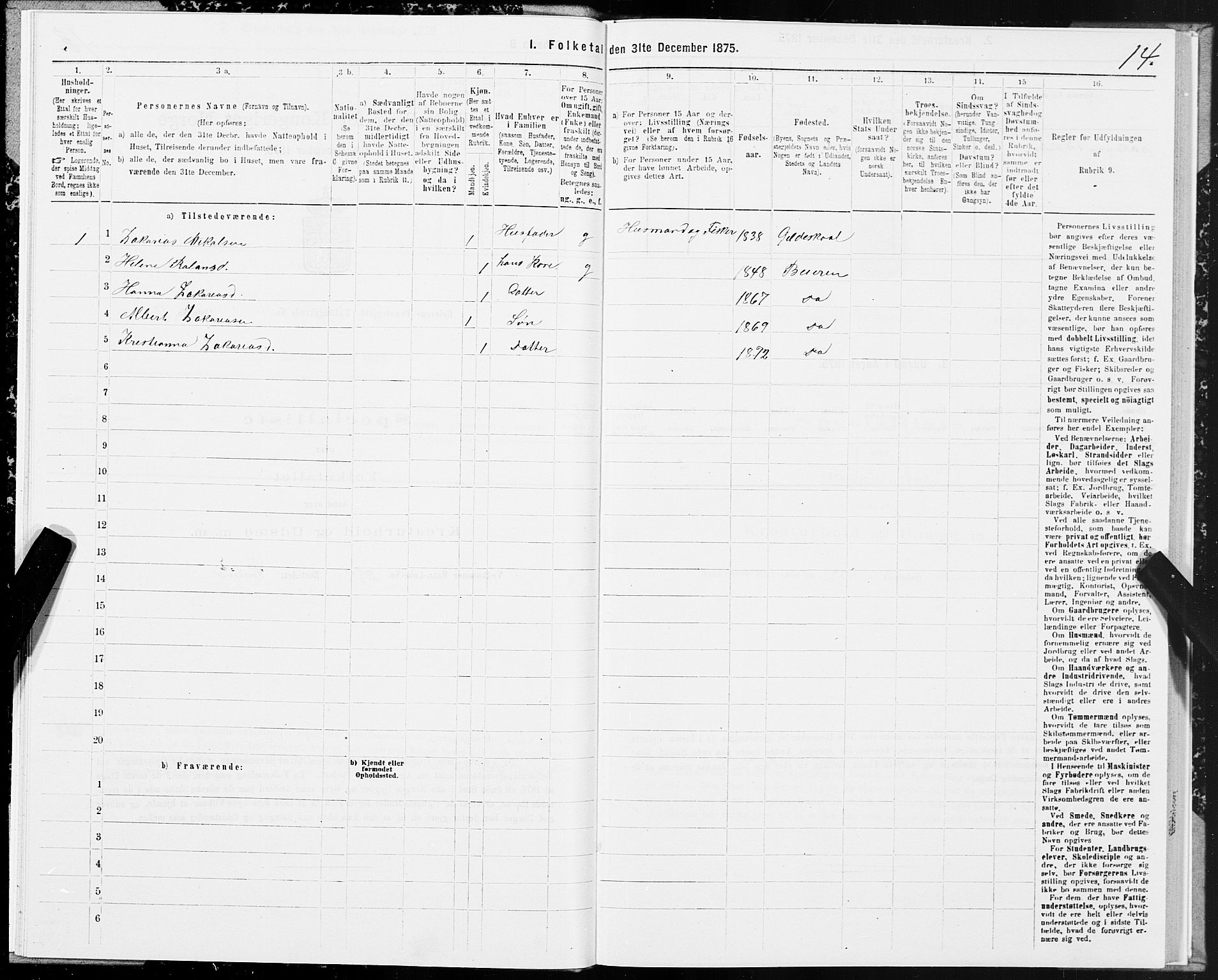 SAT, Folketelling 1875 for 1839P Beiarn prestegjeld, 1875, s. 1014