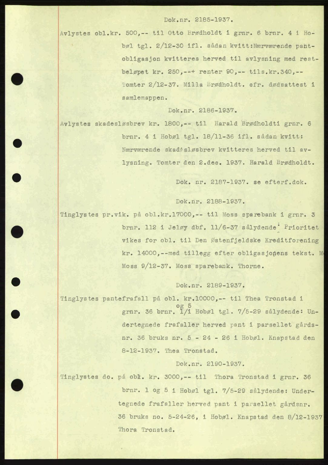 Moss sorenskriveri, SAO/A-10168: Pantebok nr. B4, 1937-1938, Dagboknr: 2185/1937