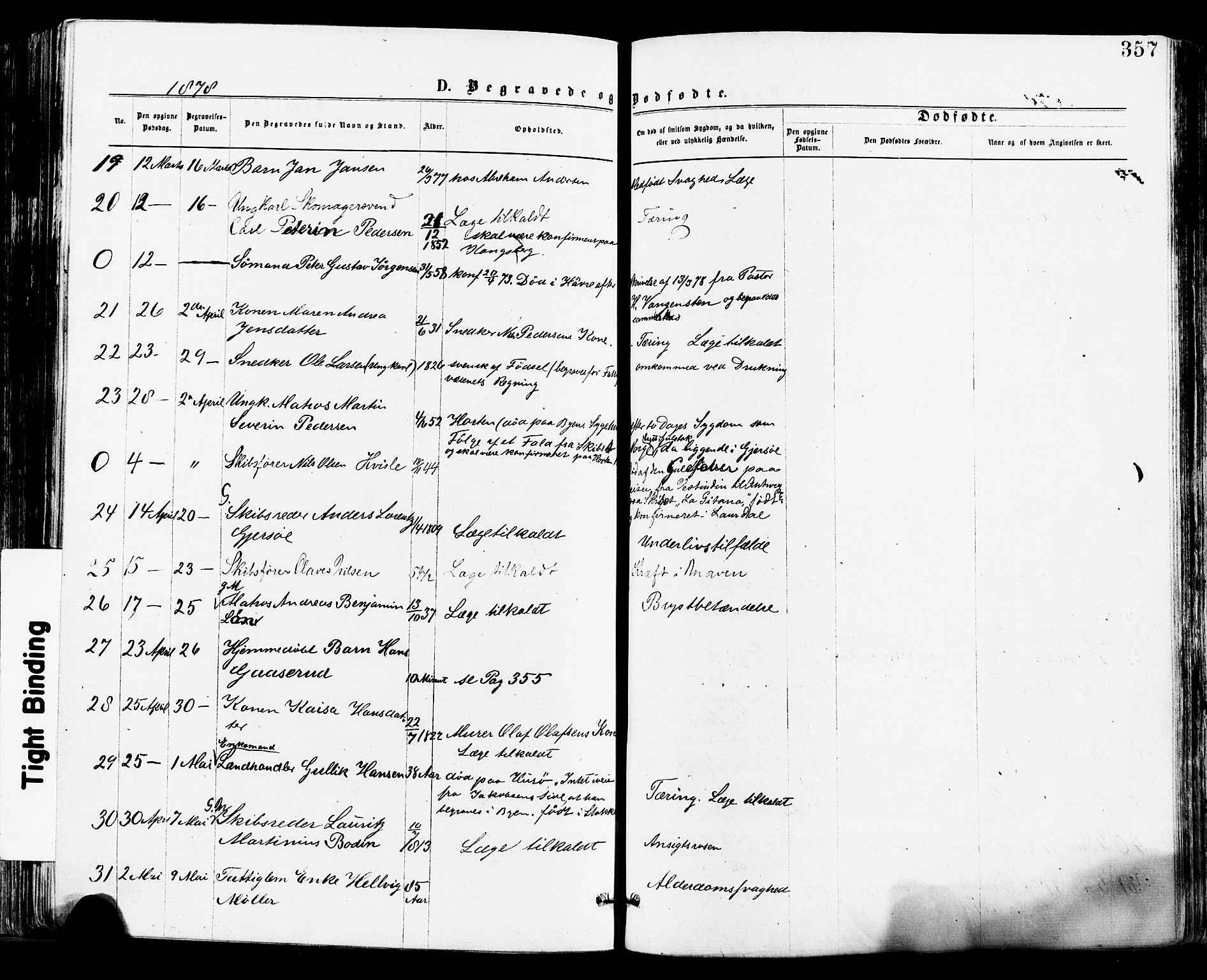 Tønsberg kirkebøker, AV/SAKO-A-330/F/Fa/L0010: Ministerialbok nr. I 10, 1874-1880, s. 357