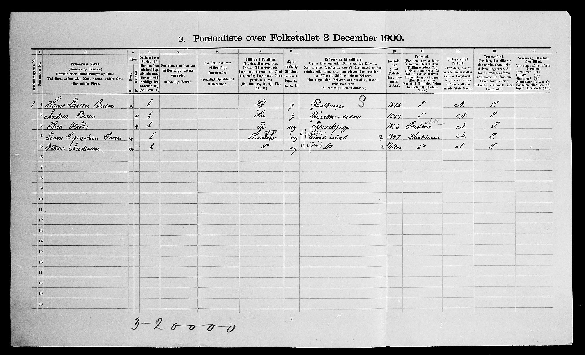 SAO, Folketelling 1900 for 0236 Nes herred, 1900