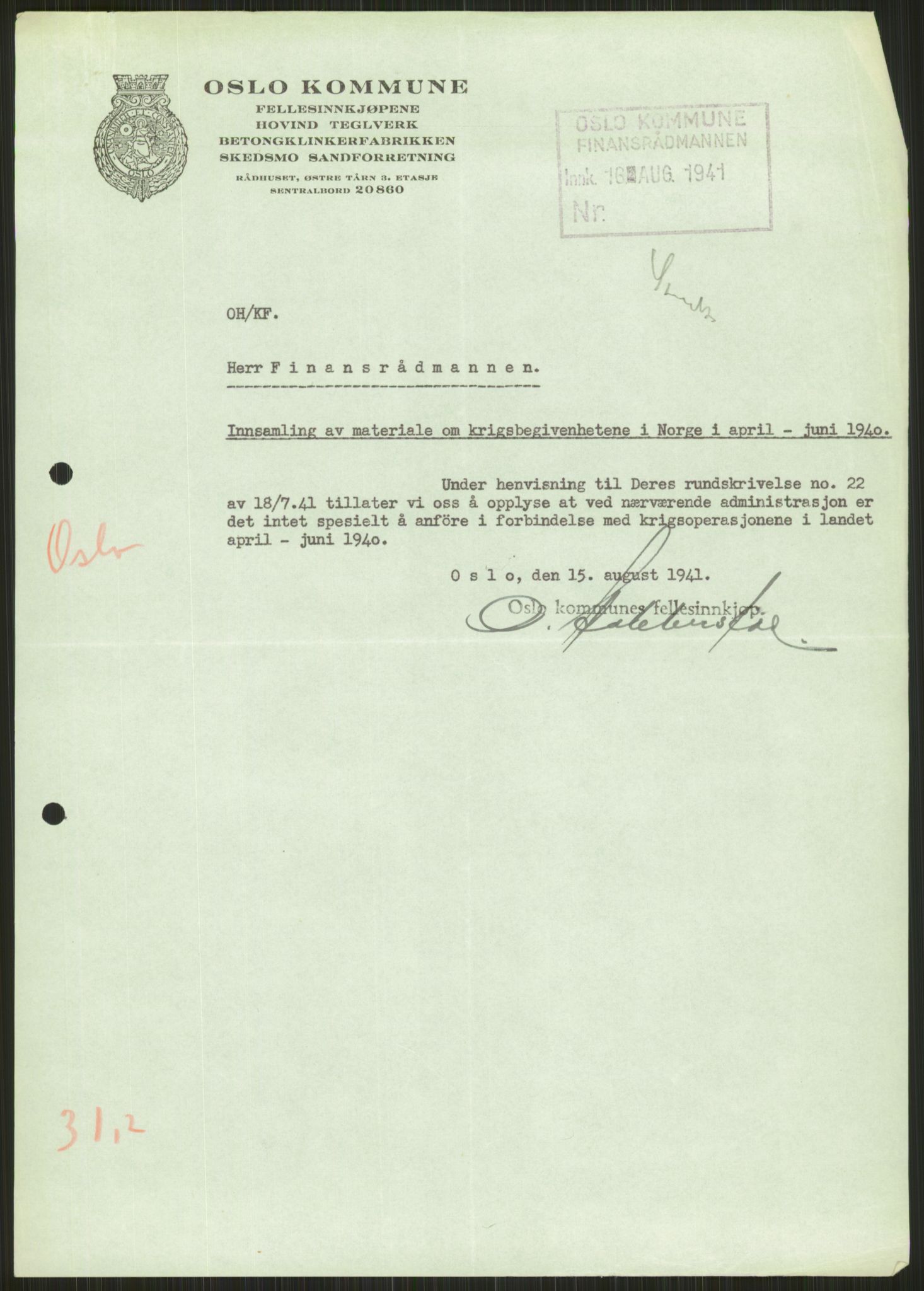Forsvaret, Forsvarets krigshistoriske avdeling, AV/RA-RAFA-2017/Y/Ya/L0013: II-C-11-31 - Fylkesmenn.  Rapporter om krigsbegivenhetene 1940., 1940, s. 588