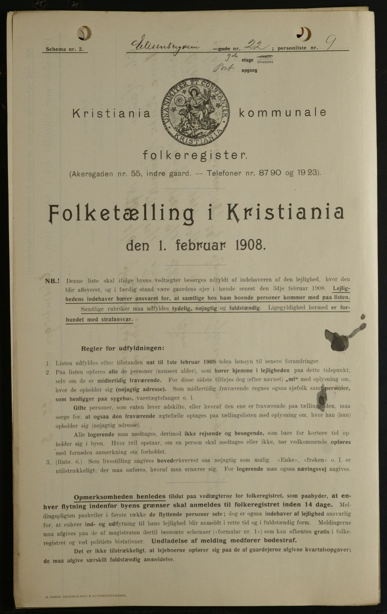 OBA, Kommunal folketelling 1.2.1908 for Kristiania kjøpstad, 1908, s. 18901