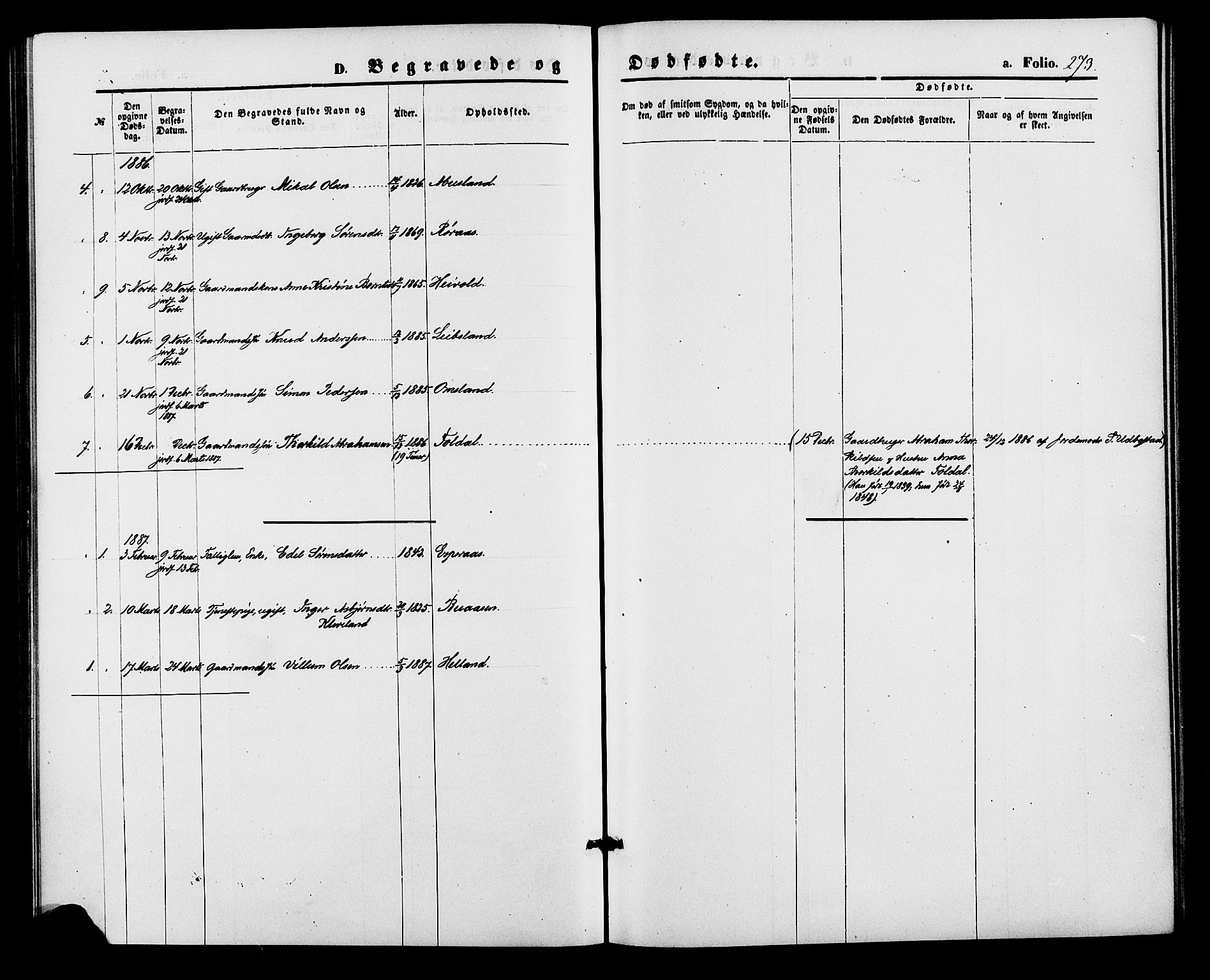Bjelland sokneprestkontor, SAK/1111-0005/F/Fa/Fab/L0003: Ministerialbok nr. A 3, 1870-1887, s. 273