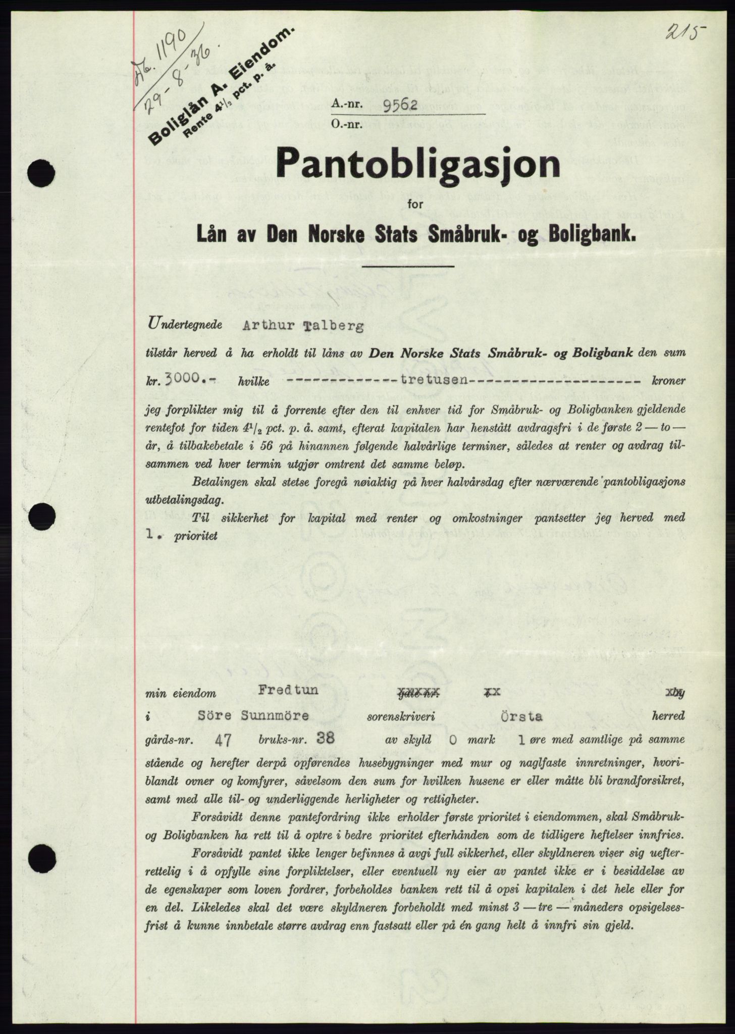 Søre Sunnmøre sorenskriveri, SAT/A-4122/1/2/2C/L0061: Pantebok nr. 55, 1936-1936, Dagboknr: 1190/1936