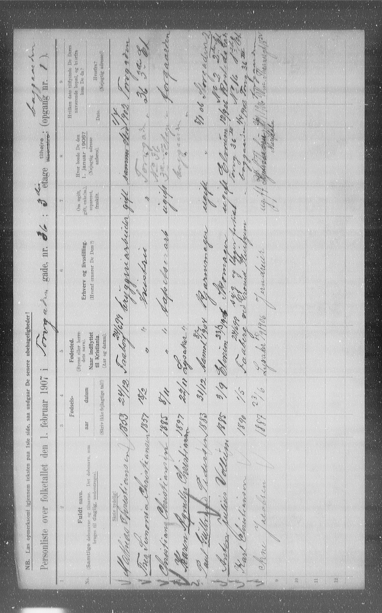 OBA, Kommunal folketelling 1.2.1907 for Kristiania kjøpstad, 1907, s. 58140