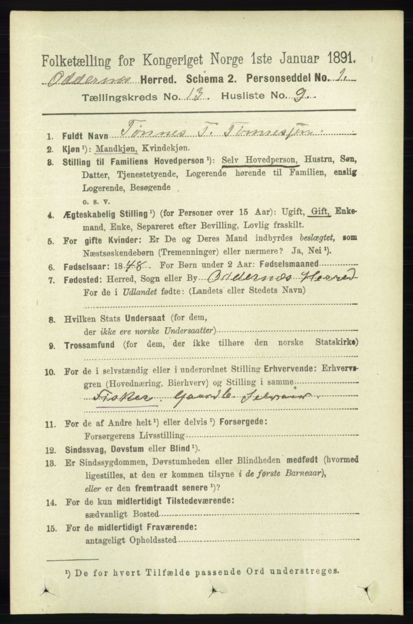 RA, Folketelling 1891 for 1012 Oddernes herred, 1891, s. 4687