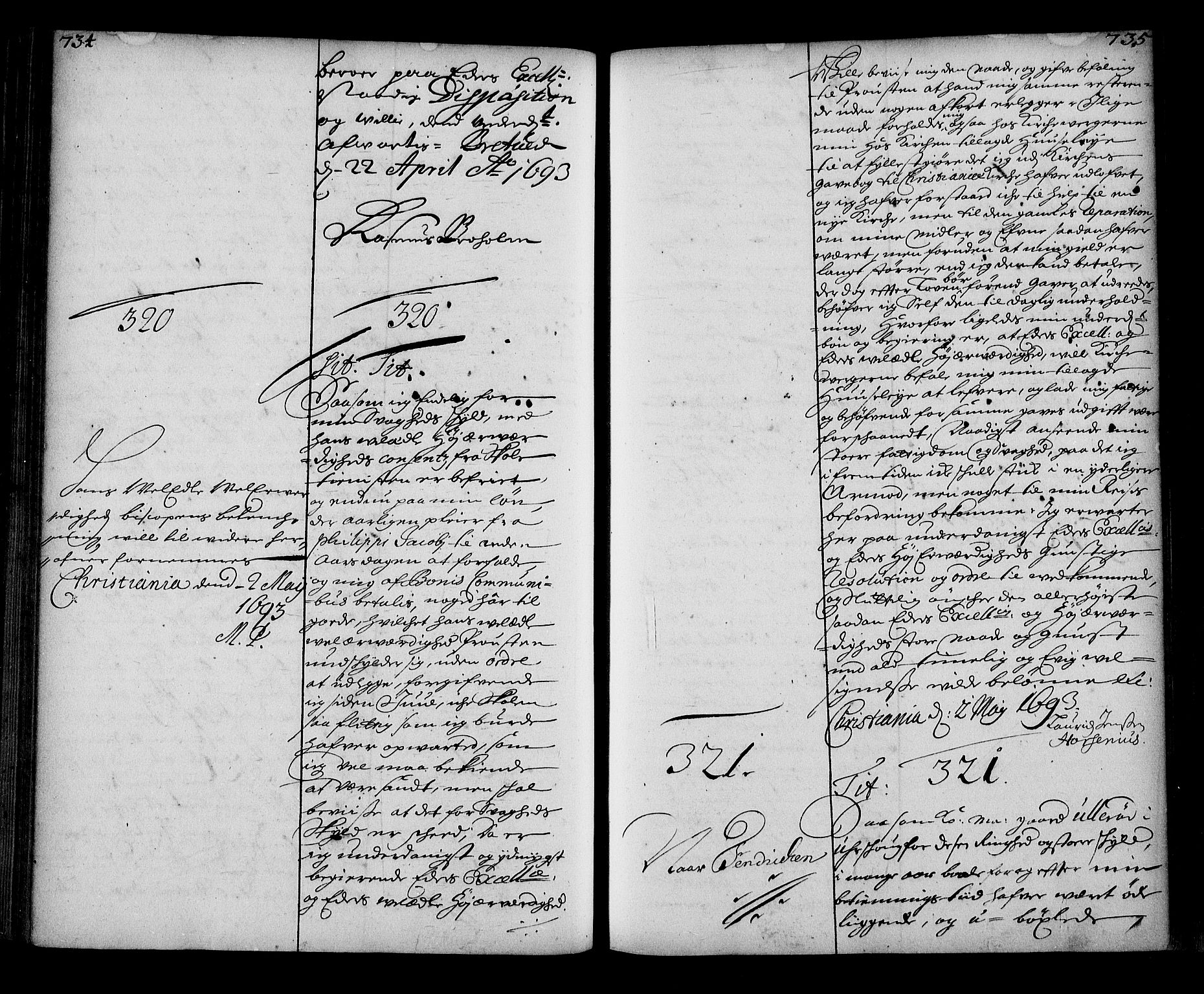 Stattholderembetet 1572-1771, RA/EA-2870/Ae/L0010: Supplikasjons- og resolusjonsprotokoll, 1692-1693, s. 734-735