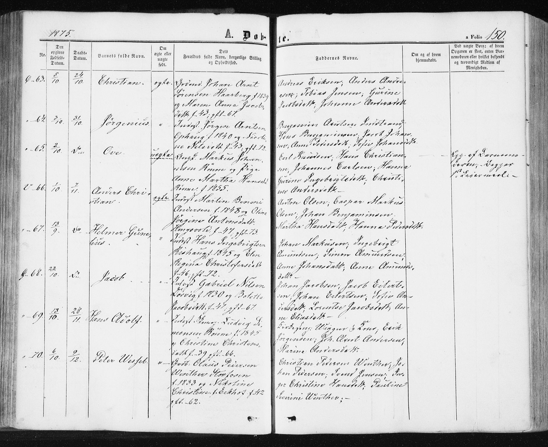 Ministerialprotokoller, klokkerbøker og fødselsregistre - Sør-Trøndelag, SAT/A-1456/659/L0737: Ministerialbok nr. 659A07, 1857-1875, s. 150